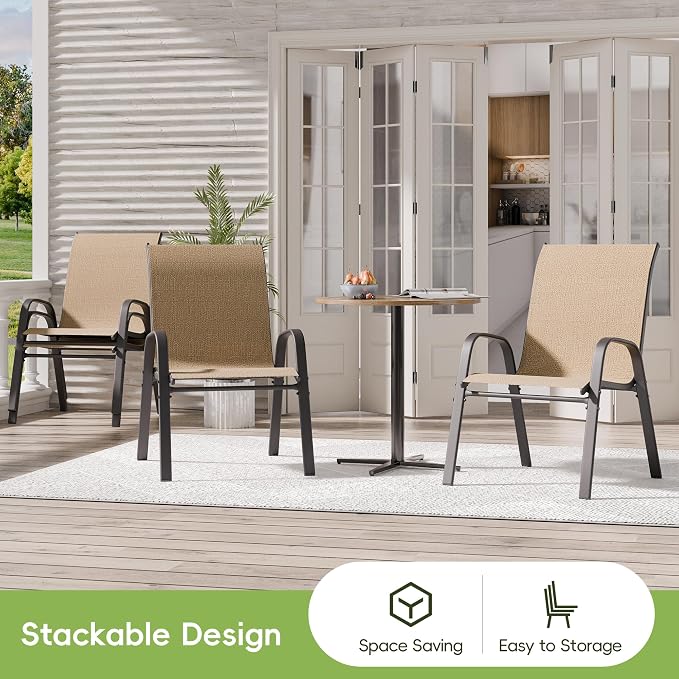 Patio Chairs Set of 4, Outdoor Dining Chairs Stackable - Image 5