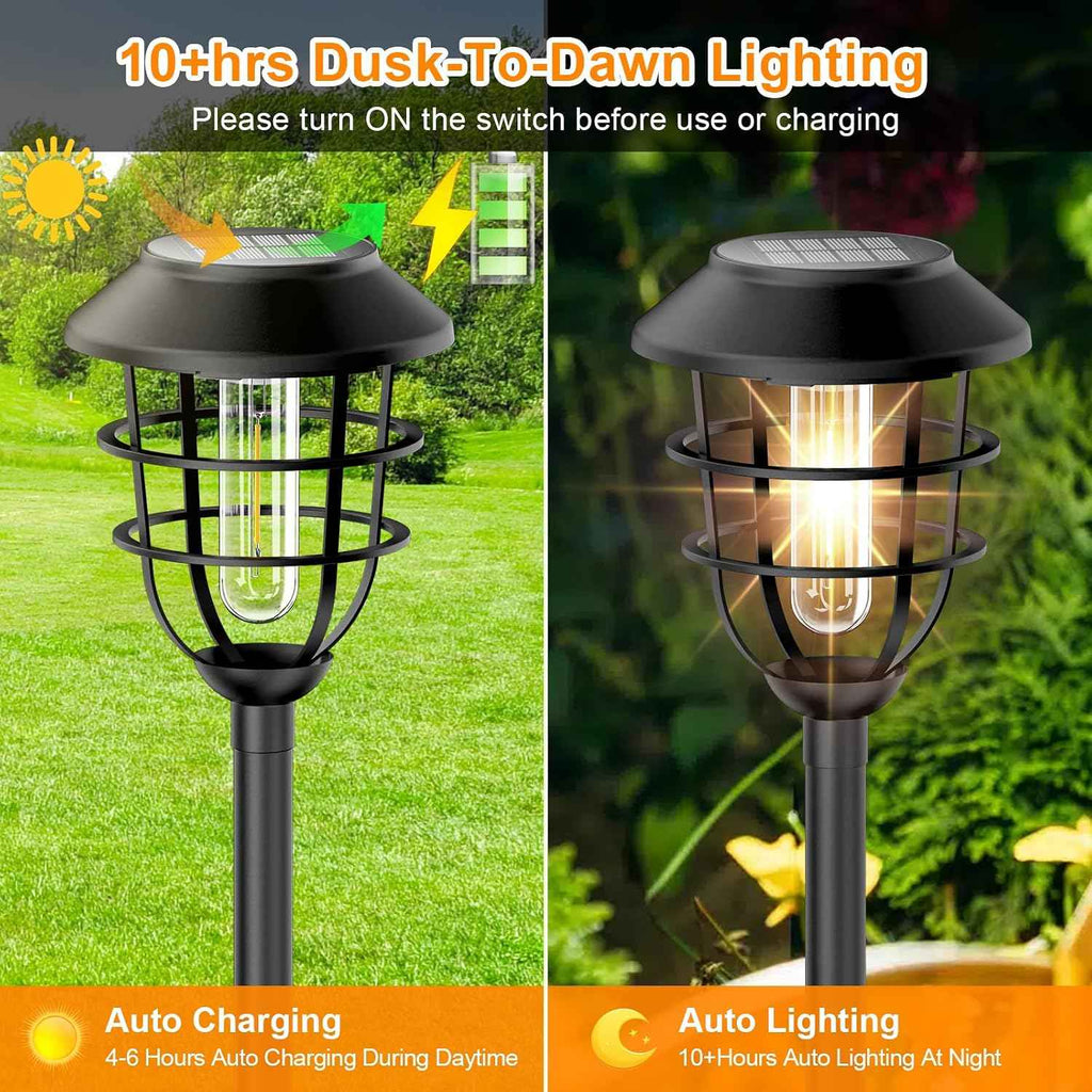 Bright Solar Lights Outdoor, Metal Solar Pathway Lights Outdoor IP65 Waterproof 6 Pack Solar Garden Lights with Auto On Off for Yard, Patio, Walkway, Driveway and Landscape Decoration,Warm White