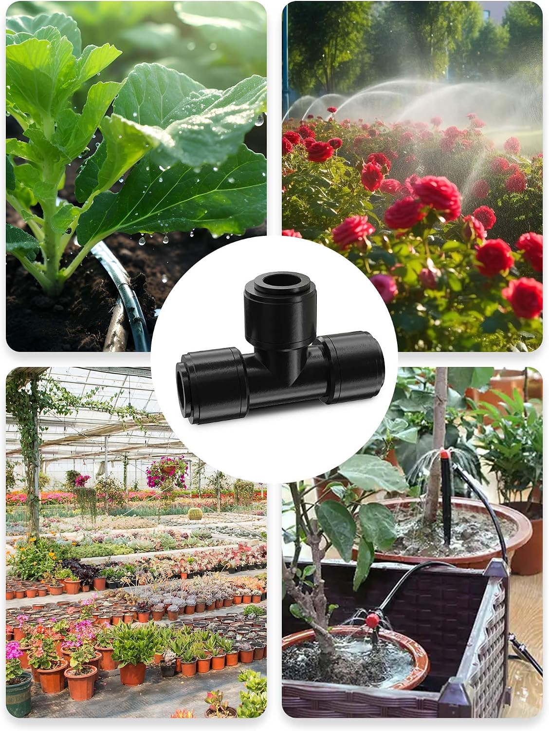 EVOULTES 16 Pack 1/4" Drip Irrigation Tee Fittings, Quick Connect | 16 Pack Tee Connectors, Fits 1/4" Irrigation Tubing, Leak Resistant Seal, Quick Push Installation, Durable Garden Use