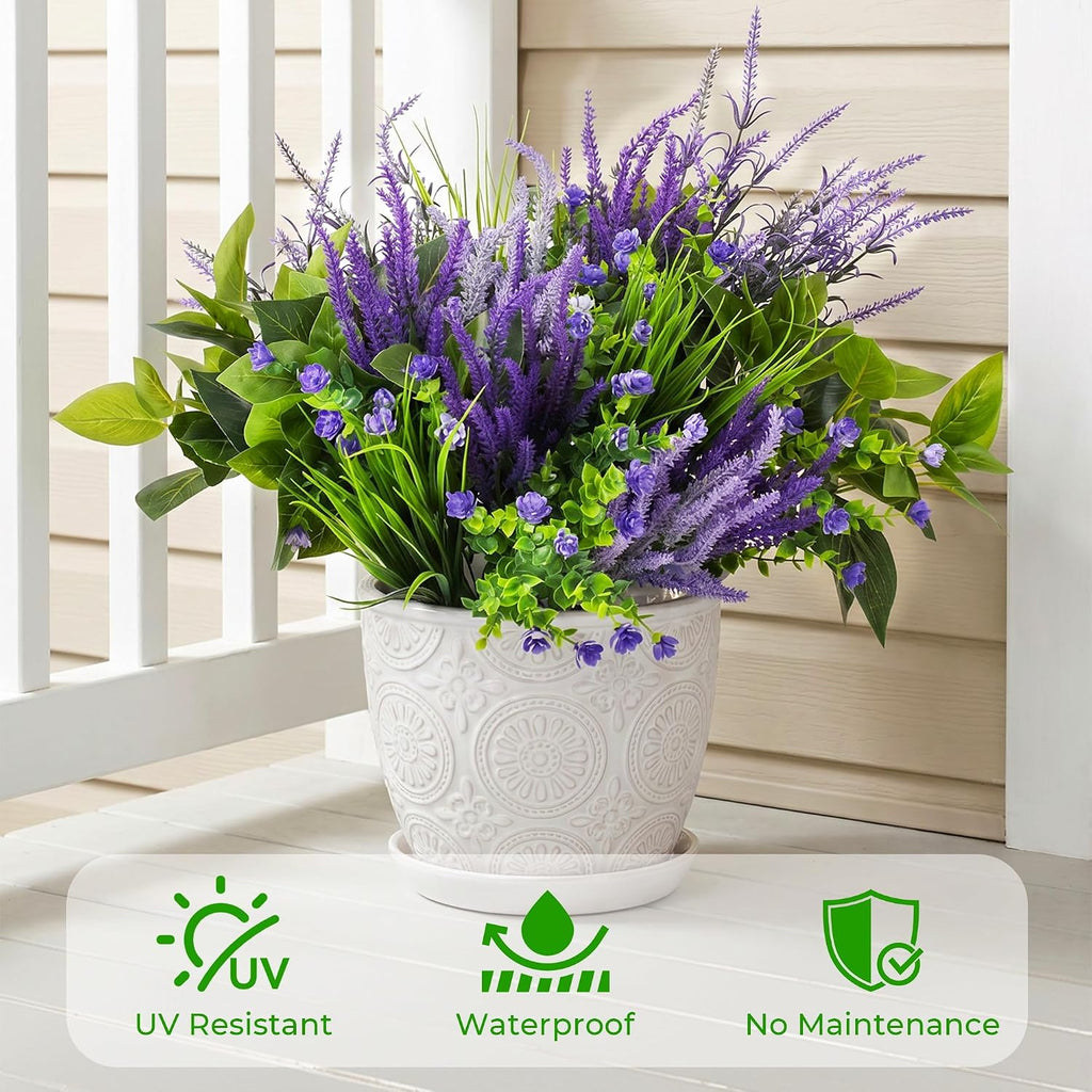 LUNETH 18PCS Artificial Plants for Outdoor Decor Fake Plants Realistic Faux Greenery & Flowers Fake Plastic Leaves with Stems Artificial Outdoor Bushes for Garden Porch and Patio UV Resistant