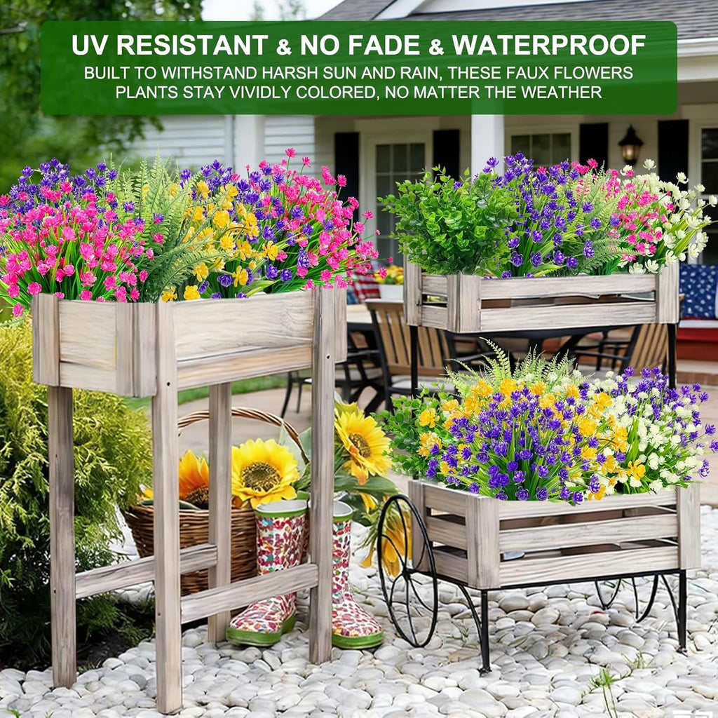 20 Bundles Artificial Flowers for Outdoors, Summer Spring Grass Camellia | Fake Flowers Fern Plants Eucalyptus, UV Resistant No Fade Faux Greenery for Garden Patio Outdoor Decor(Mixed 6 Styles 2)