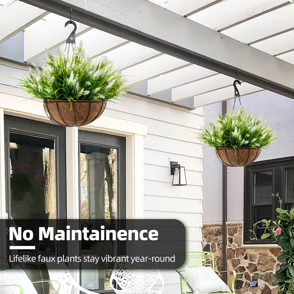 Faux Outdoor Plants, 12 Pack UV Resistant Artificial Greenery for Planters | Realistic & Full Fake Monkey Grass, Adjustable Stems, No Fade & No Watering, for Porch, Patio, Window Boxes & Garden