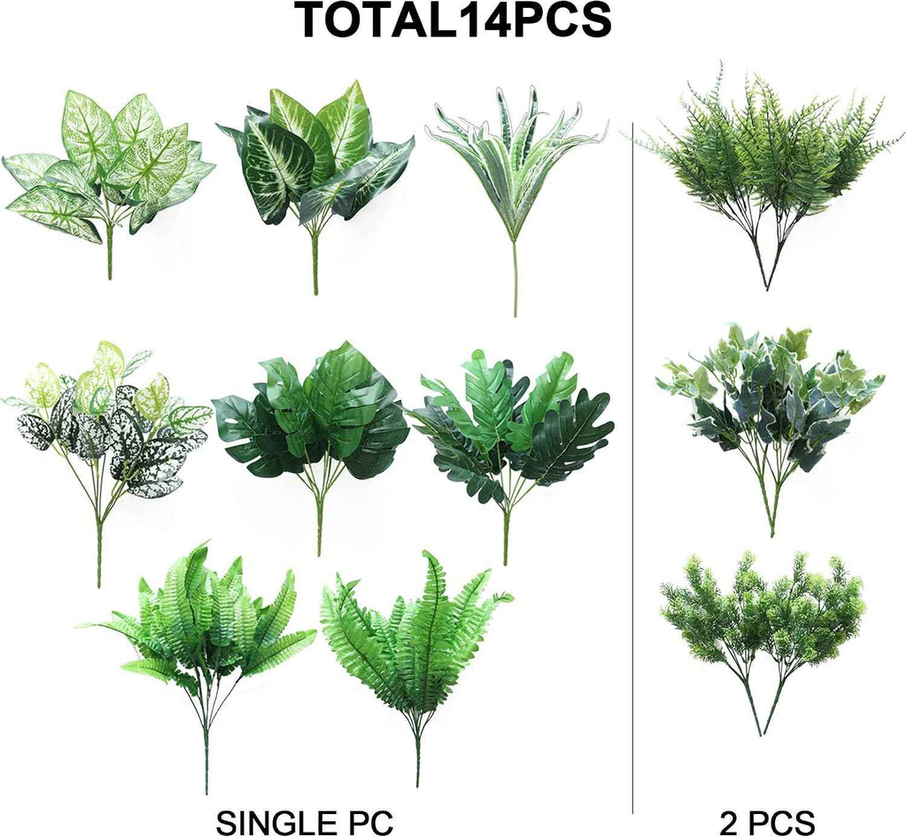 PARTY JOY 14 Bunches Fake Plants Outdoor, Fake Bushes UV Resistant Artificial Flowers Greenery Shrubs Faux Greenery for Outdoor Garden Patio Front Porch Yard Decor