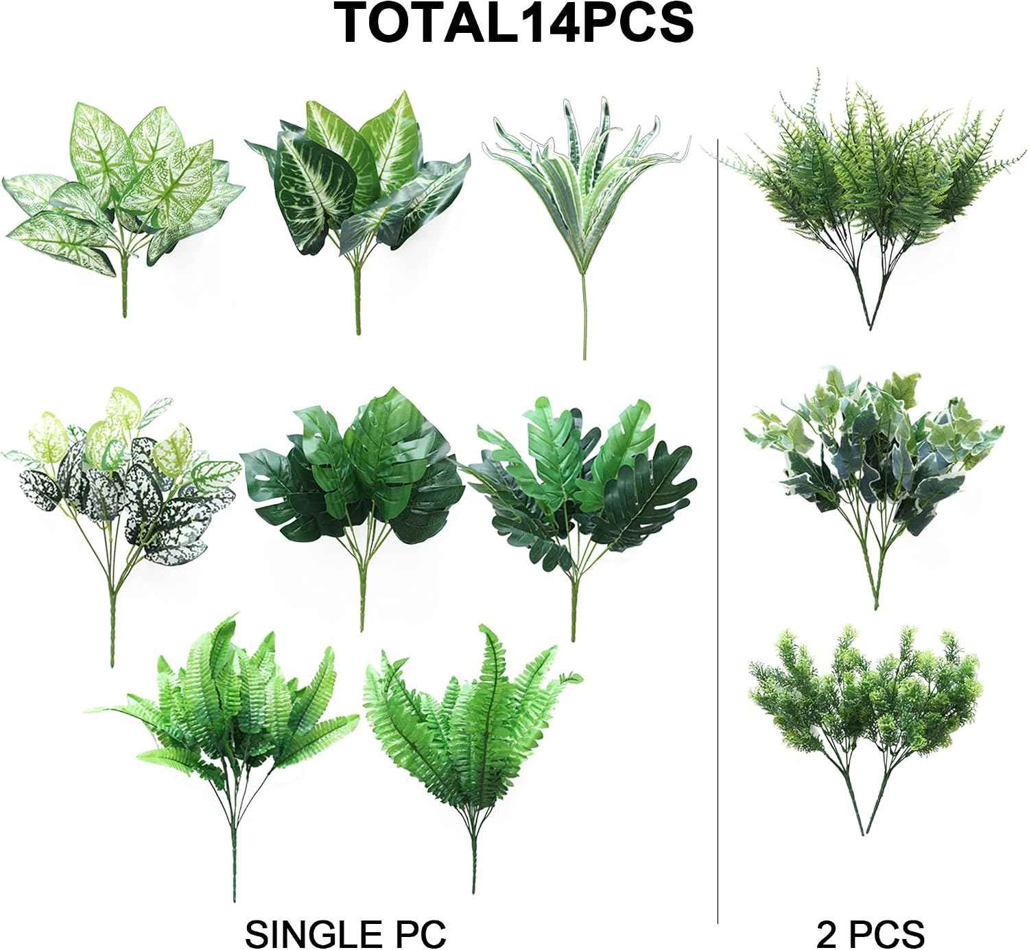 PARTY JOY 14 Bunches Fake Plants Outdoor, Fake Bushes UV Resistant Artificial Flowers Greenery Shrubs Faux Greenery for Outdoor Garden Patio Front Porch Yard Decor