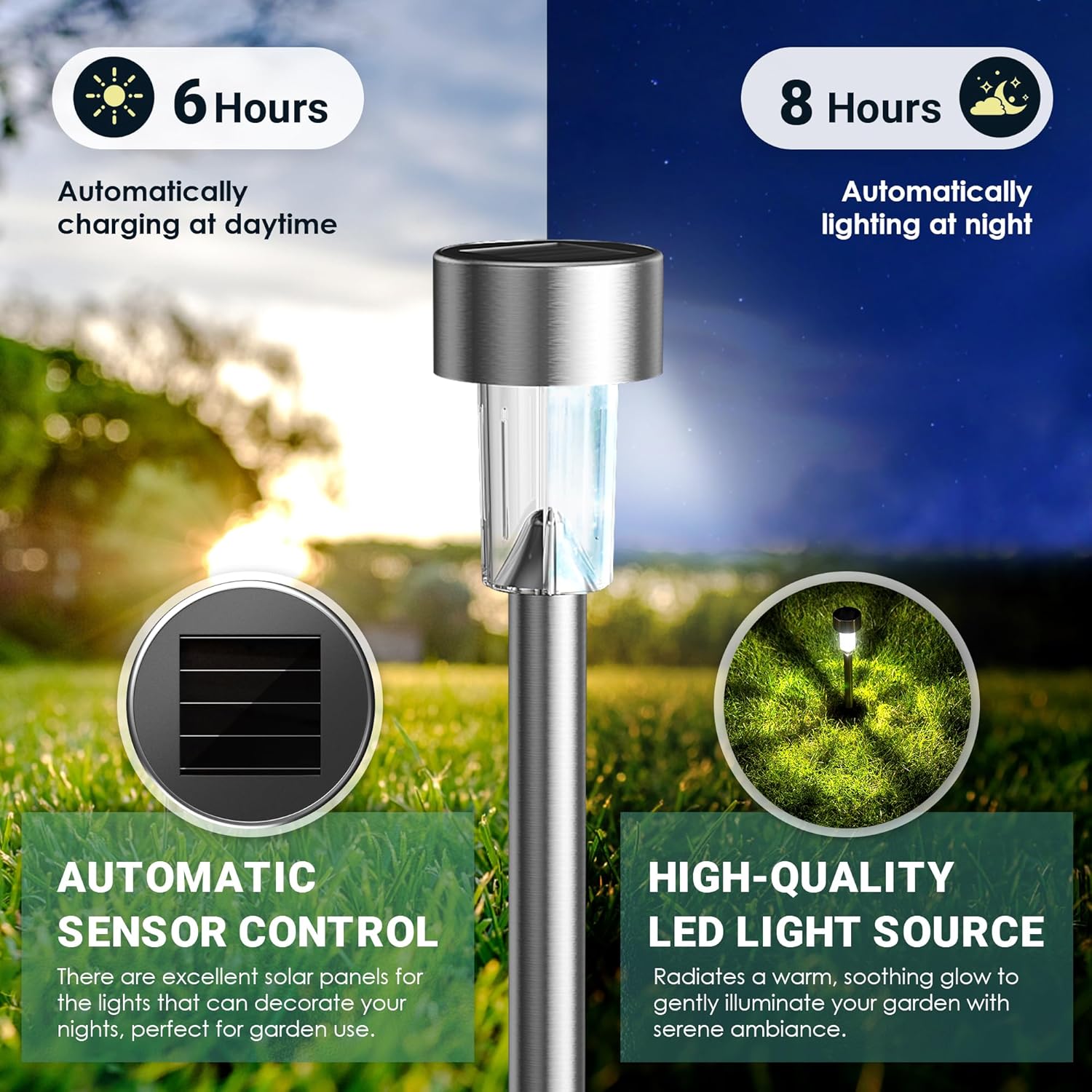GIGALUMI Outdoor Waterproof Solar Garden Lights, 12 Pack Cold White | Stainless Steel LED, Ideal for Patio Lawn Yard Landscape, Durable Decorative Lighting