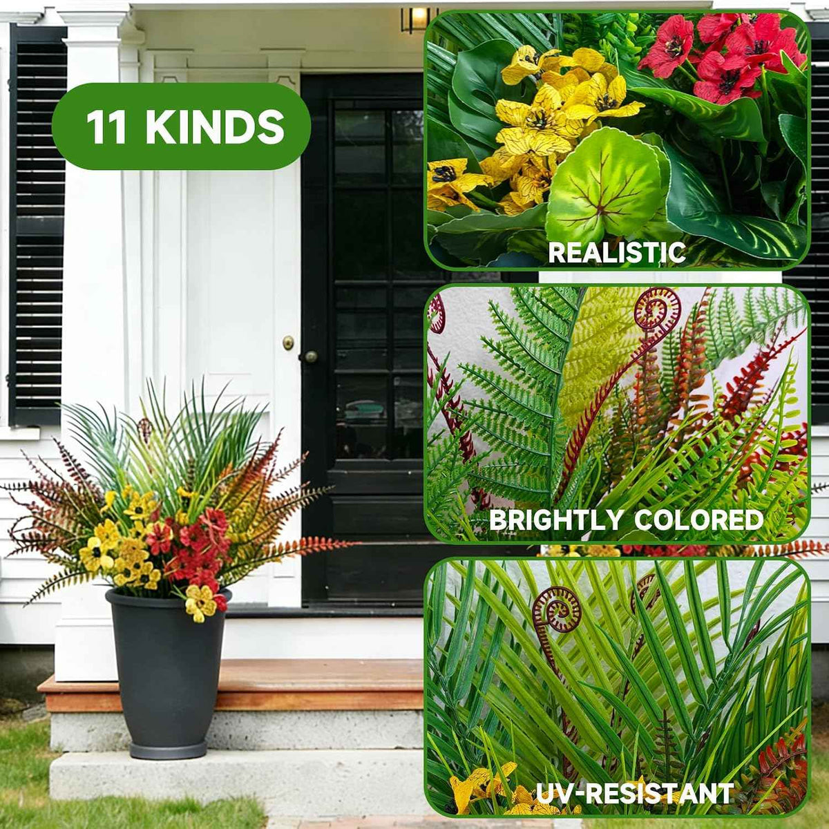 22 Bundles Outdoor Artificial Plants Greenery Stems UV Resistant Faux Plants for Outside Fake Stems Plastic Leaves for Front Porch Home Decor Garden Porch Planter