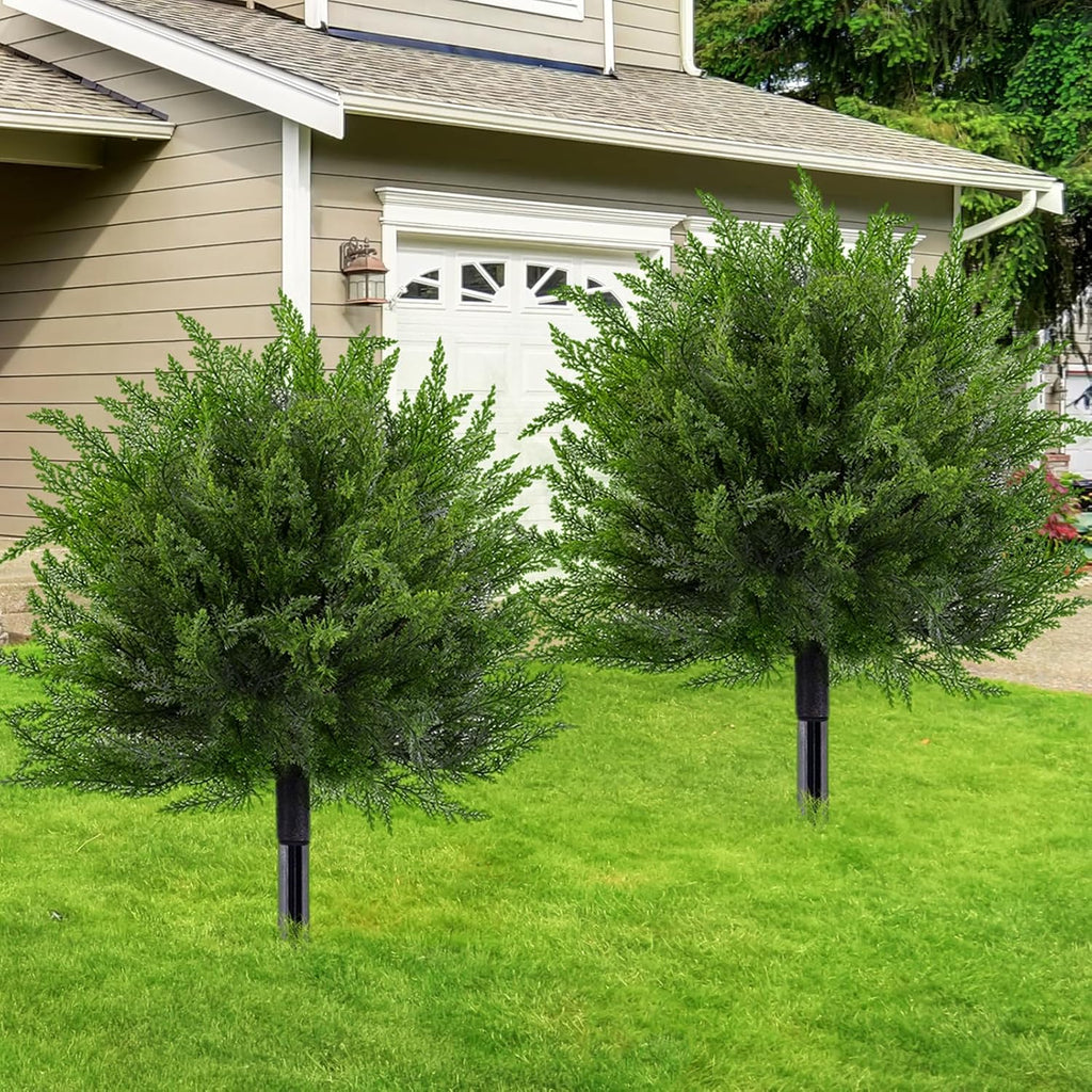 FAJUNZH Artificial Topiary Bushes for Outdoors with Spike, Boxwood Ball Fake Shrubs UV Resistant Faux Plants for Indoor Outdoor Fall Thanksgiving Halloween Decor