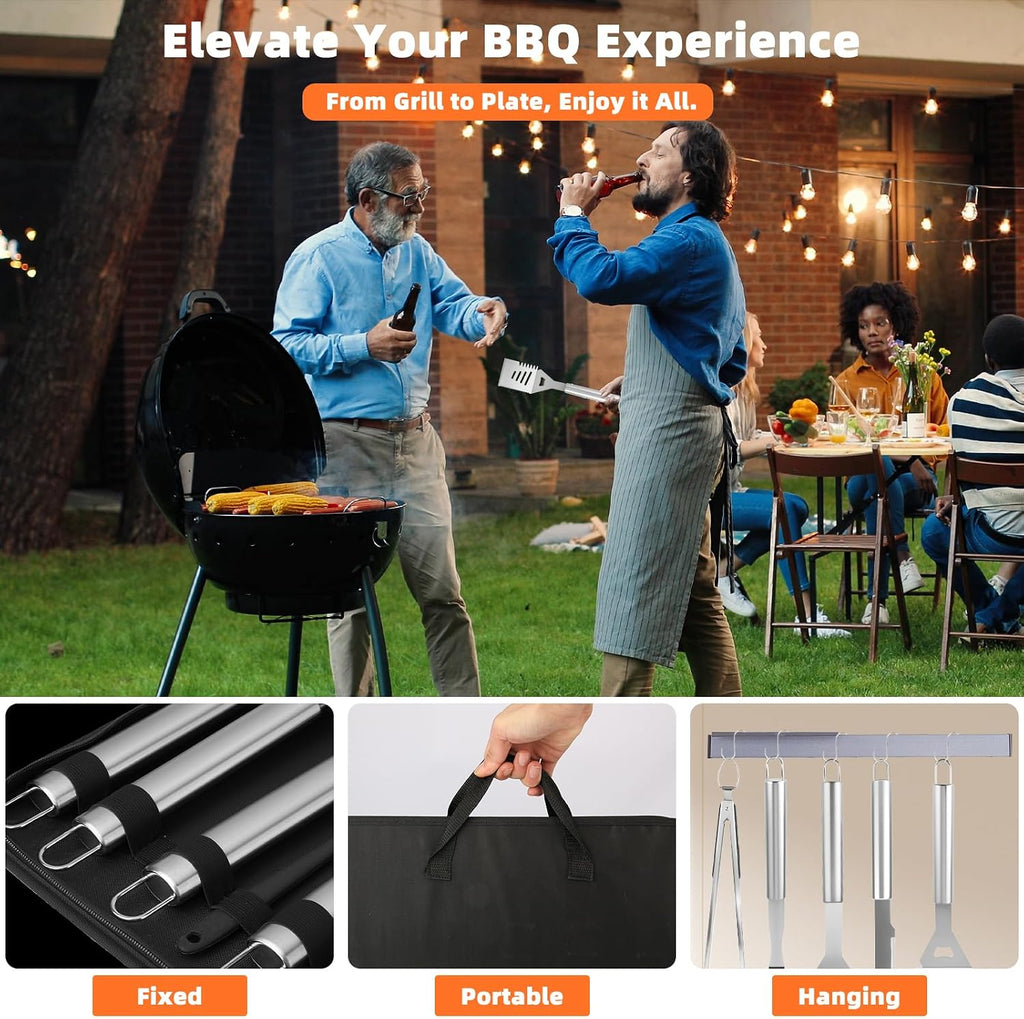 BBQ Grill Accessories, 32Pcs Grilling Gifts for Men Birthday Fathers Day, Heavy Duty Stainless Steel Grill Tool Set, Grill Utensils Kit for Outdoor Grill with Case, Thermometer & Meat Injector | Fathers Day Grill Gifts for Dad, Grill Utensils Kit with ...