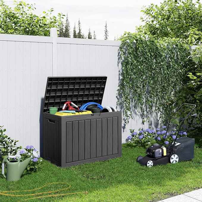 46 Gallon Outdoor Deck Box, Lockable Waterproof Outdoor Storage Boxes