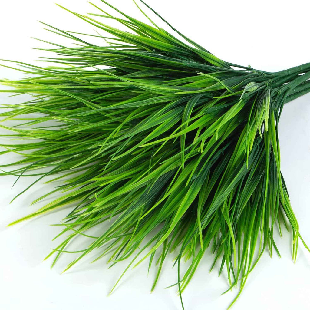 Ouddy Decor 12 Pcs Artificial Plants Outdoors Fake Greenery Stems, Green | Fake wheat grass, realistic, plastic shrubs, UV resistant, patio garden yard porch window planter box indoor home decor