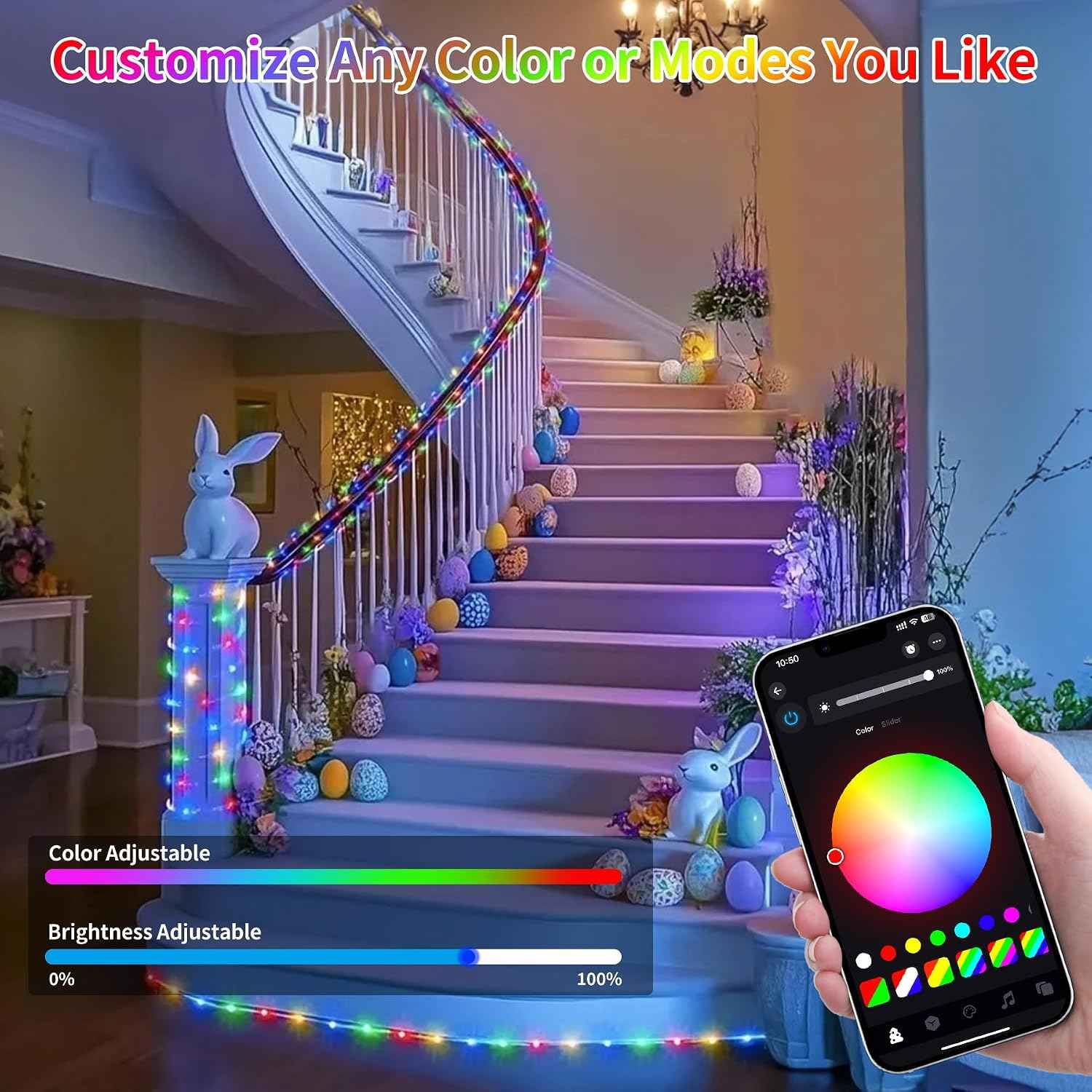 132FT 400 LED Rope Lights Outdoor Waterproof with Remote & APP Control | 16 Million Colors Changing Fairy String Lights Plug in, Smart Music Sync Twinkle Lighting for Outside Indoor Christmas