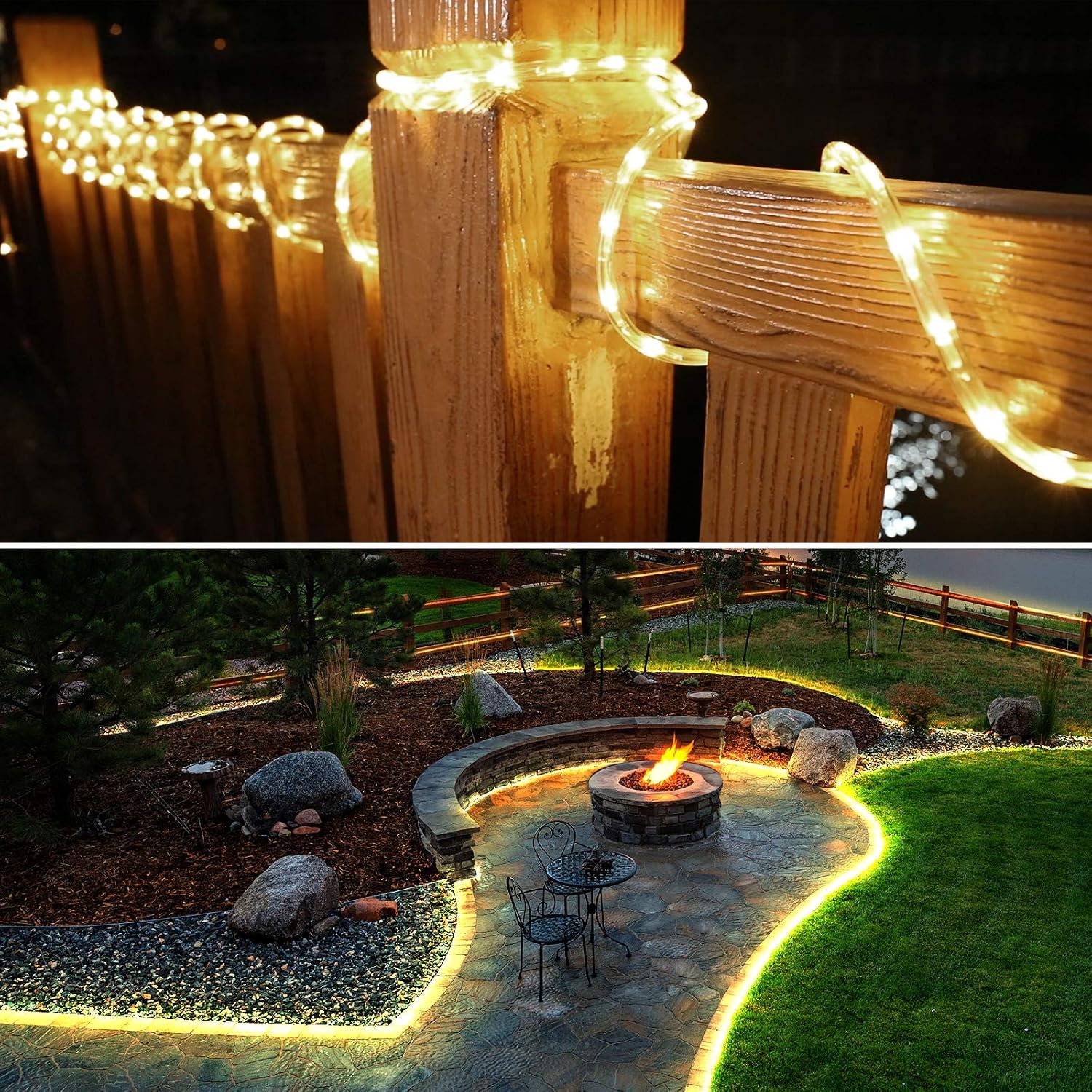 Lighting EVER 33ft 240 LED Rope Lights Outdoor Waterproof, 2700K Warm White | 24V Low Voltage, Linkable Connect up to 3 Sets, Classic 3/8" Clear Tube, Plug in Outside Lights for patio deck, Not Cuttable