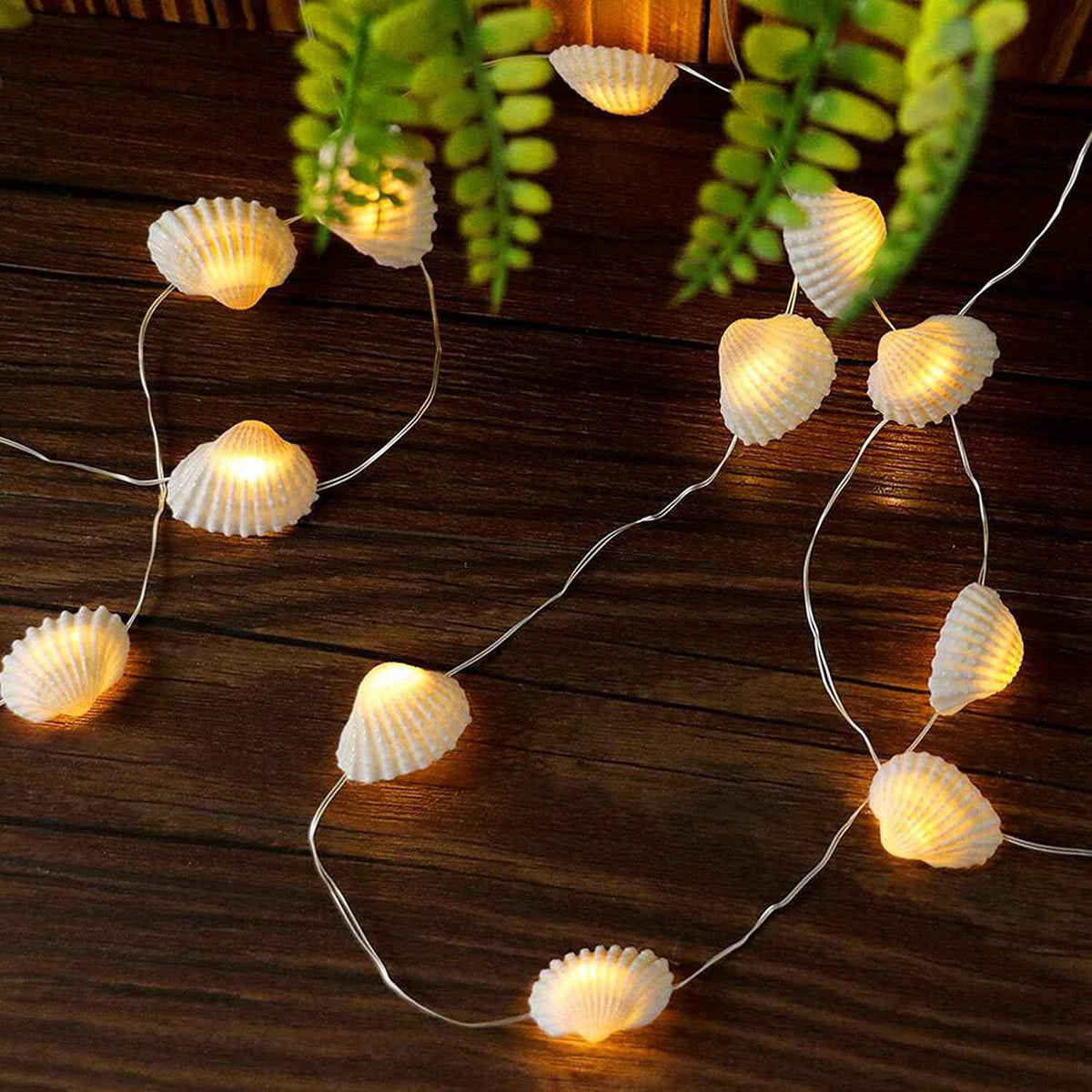 Natural Seashell String Lights 13.2ft 40 LED 8 Modes Warm White Weatherproof Battery Operated Ocean Theme Lights for Bedrooms Parties Weddings Gardens with Remote and Timer (Natural Shell)