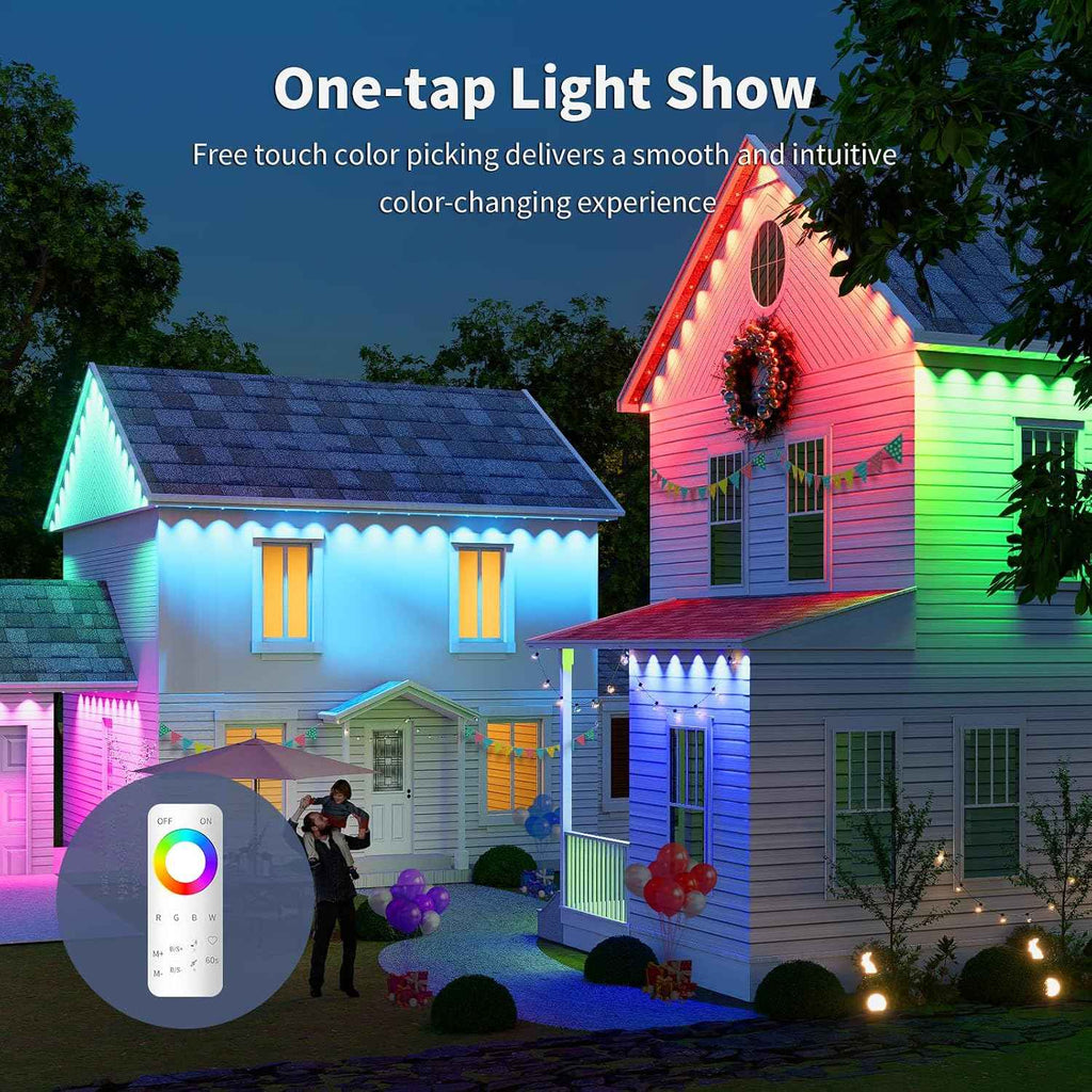 Permanent Outdoor Lights RGB 100FT/50LEDs Eaves String | IP68 Waterproof Music Sync Lights with Remote&APP Control Suitable for Holiday Christmas Garden Party Decor