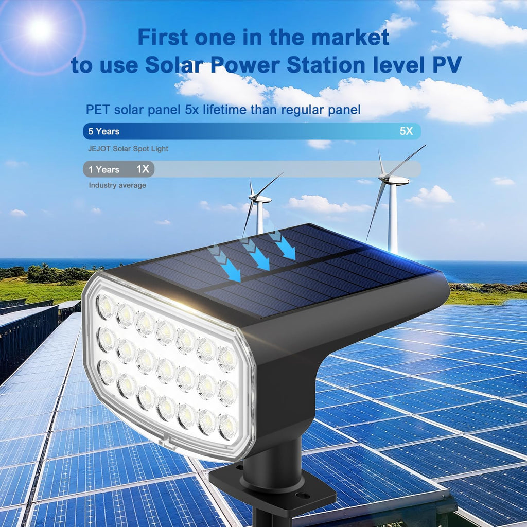 JEJOT Solar Spotlights Outdoor Waterproof with Focus Beam, 6 Pack | Solar Spot Lights, 2 Lighting Modes, Solar Lights for Yard Garden Lawn Landscape Pathway, Cool White