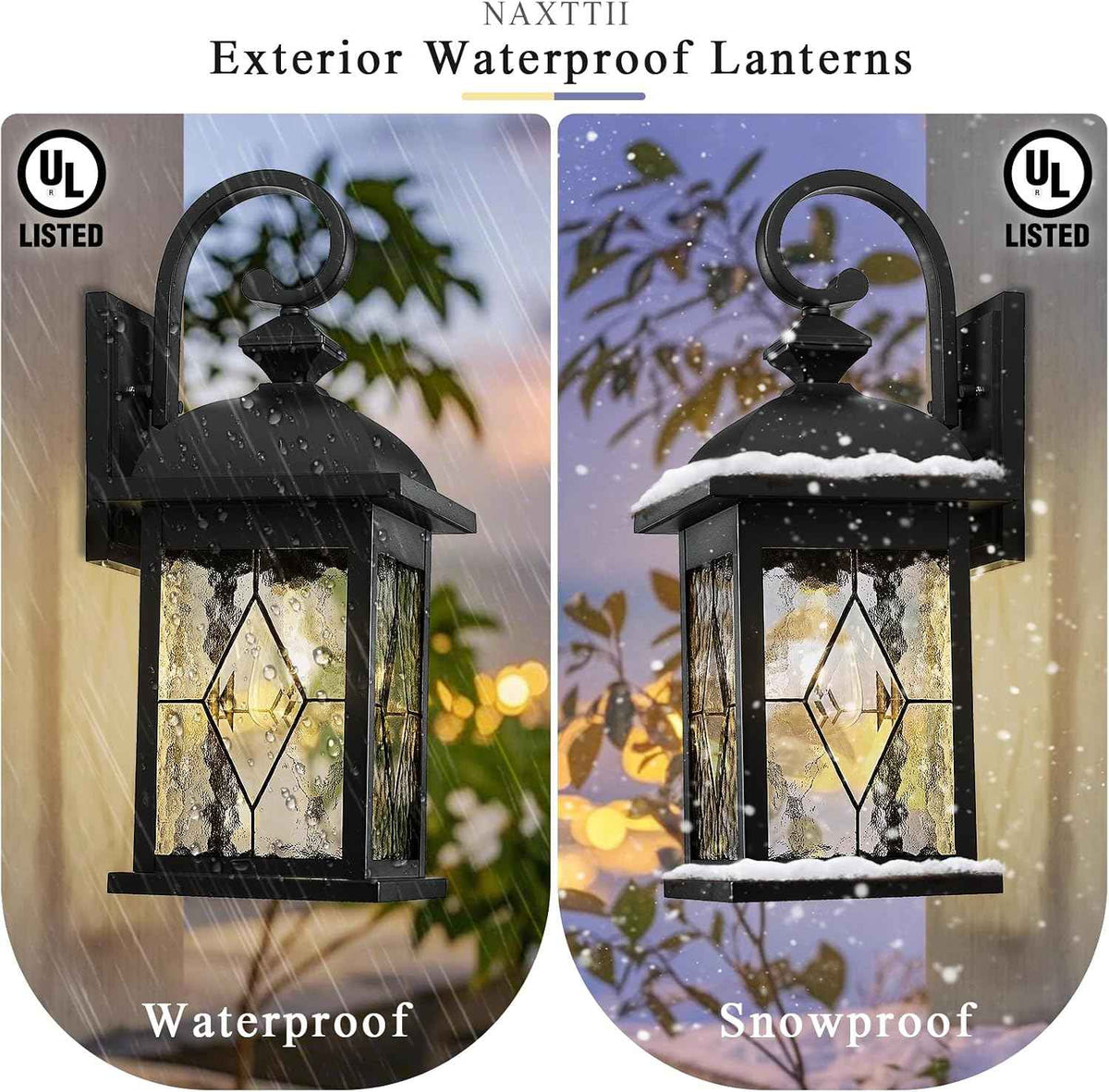 Outdoor Wall Lights Black Exterior Lighting Fixtures with Clear Water Ripper Glass 15 Inch Height Exterior Wall Sconce Light fixtures for House Porch and Garage E26 Socket