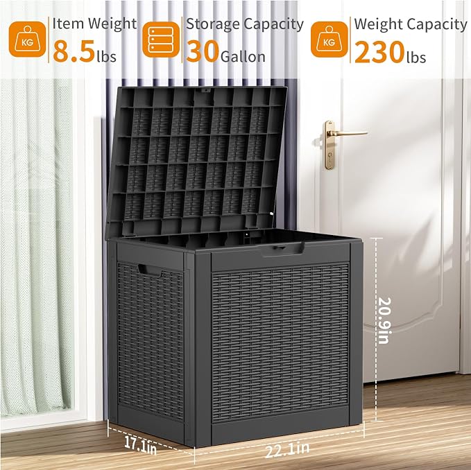 30 Gallon Resin Deck Box, Lockable Patio Outdoor Storage Box - Image 3