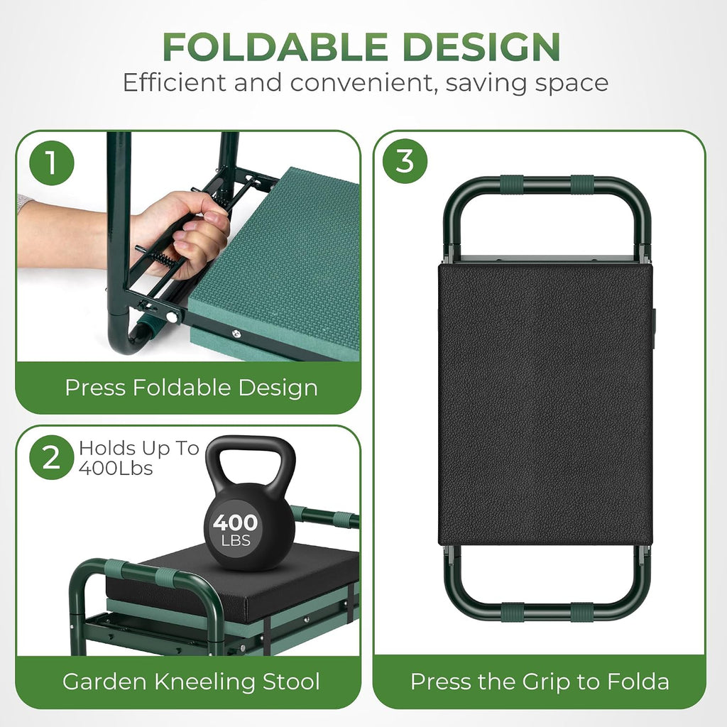 Walensee Garden Kneeler and Seat, with Wider Soft Kneeling Pad & Tool Pouch | Heavy Duty collapsible Garden Tools, portable folding kneeling Stool,Gardening Gifts for Women Men Seniors