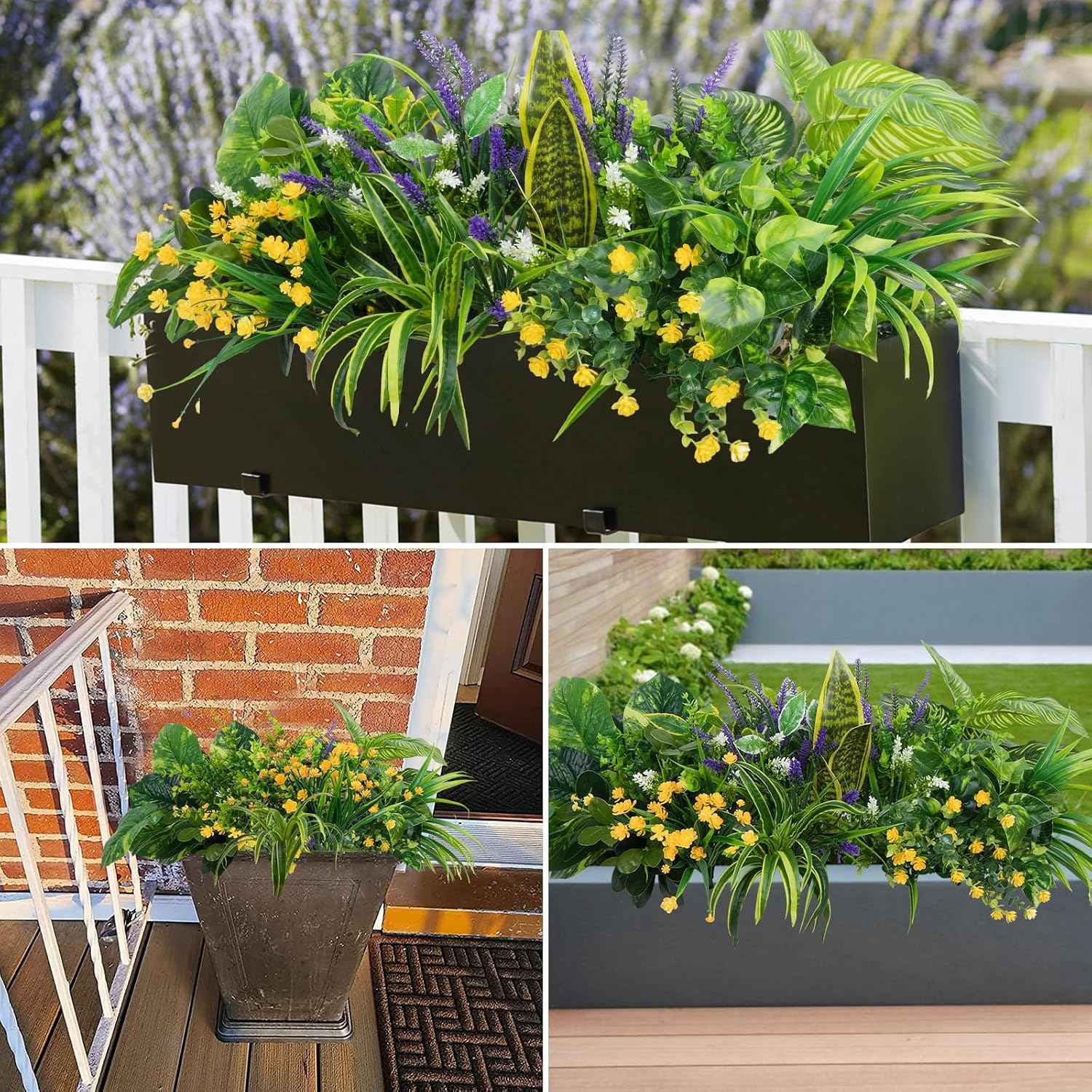 GTIDEA 19 Pcs Outdoor Faux Plants Artificial Plants & Flowers, UV Resistant | Fake Plastic Leaves Greenery Stems for Outside Window Box Hanging Baskets Garden Patio Front Porch Decor