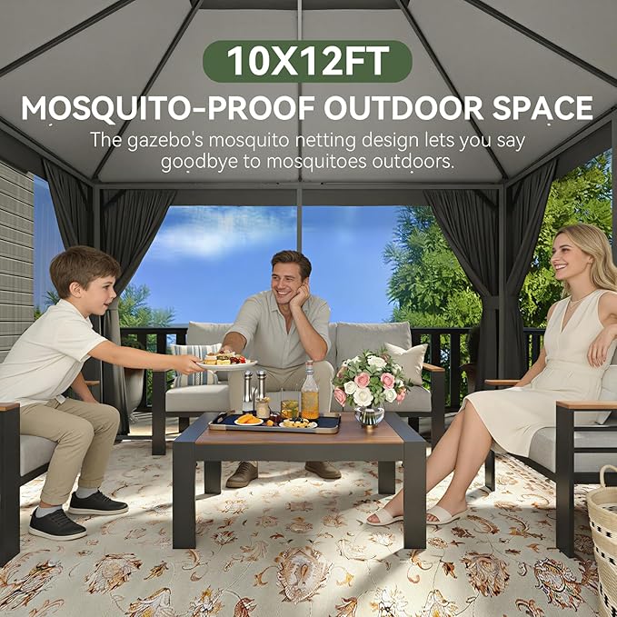 Aoxun Outdoor Gazebo for Patio 10x12, Metal Frame Canopy - Image 3
