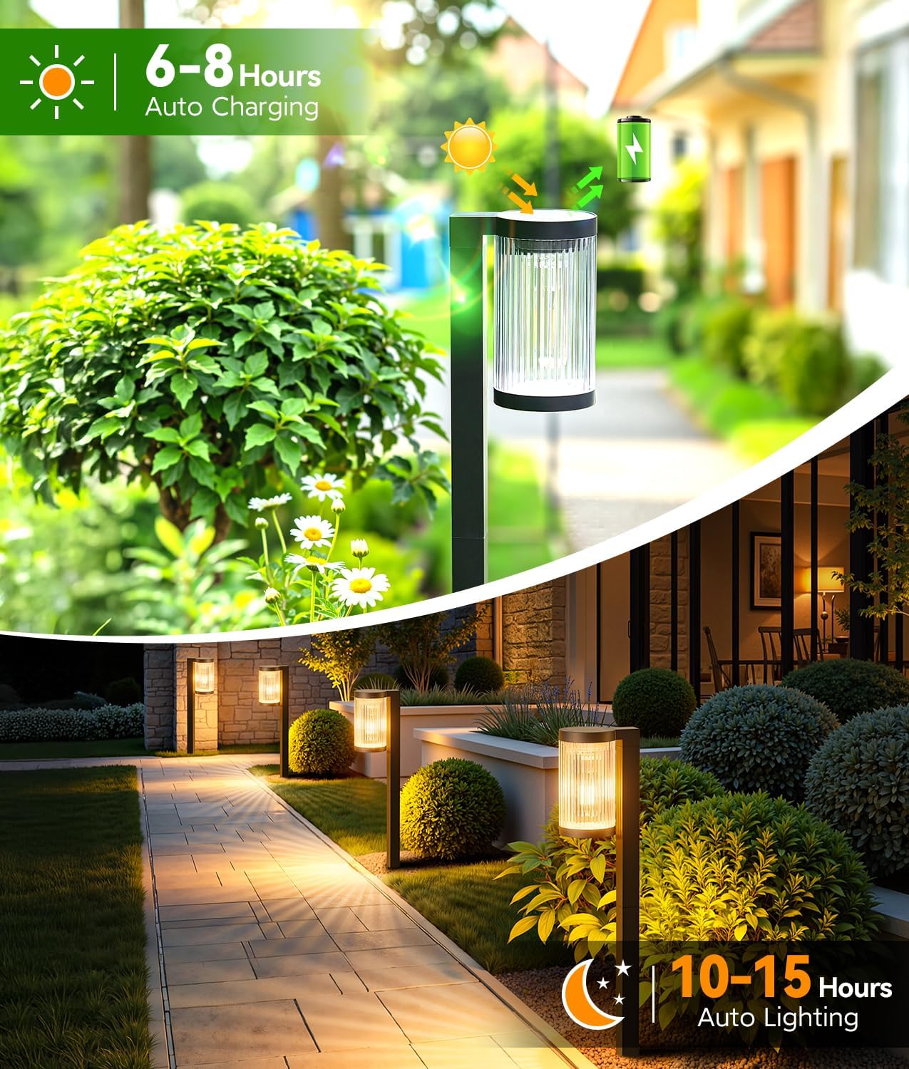 ELECLINK Solar Pathway Lights Outdoor, 2 Pack Upgraded Outdoor Solar Lights for Outside Super Bright Up to 15Hrs, IP65 Waterproof Solar Garden Lights for Sidewalk Driveway Decor Landscape Ligthting