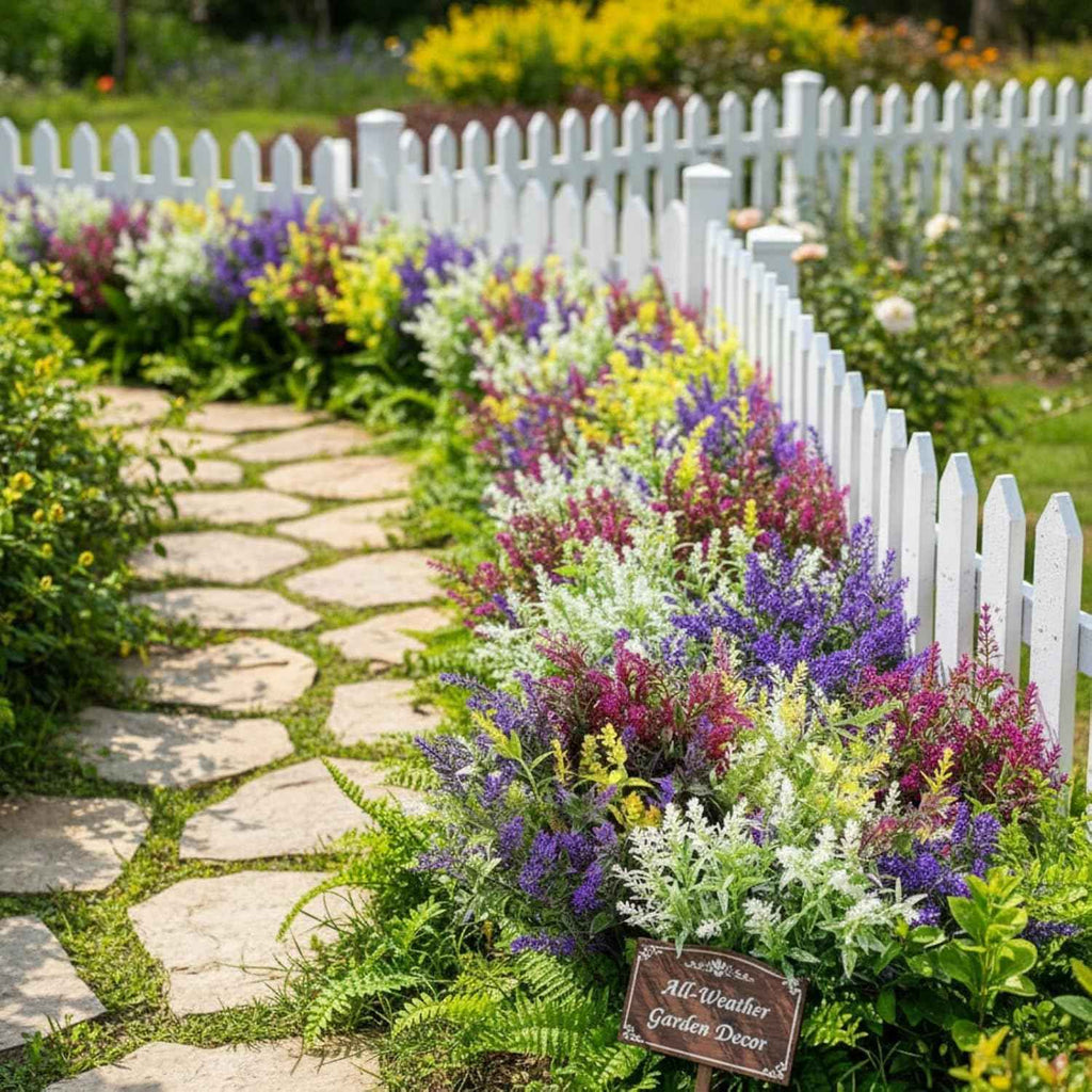 Xinnun 24 Bundles Artificial Flowers for Outdoors Faux Lavender Plants for Window Boxes Fake Plants Monkey Grass UV Resistant Plastic Shrubs Greenery for Home Garden Patio Front Porch Courtyard Decor