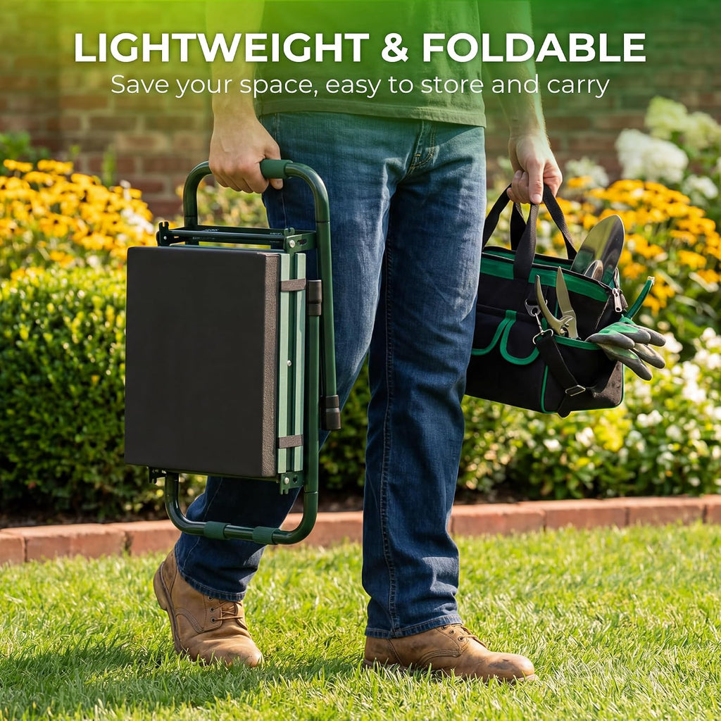 Walensee Garden Kneeler and Seat, with Wider Soft Kneeling Pad & Tool Pouch | Heavy Duty collapsible Garden Tools, portable folding kneeling Stool,Gardening Gifts for Women Men Seniors