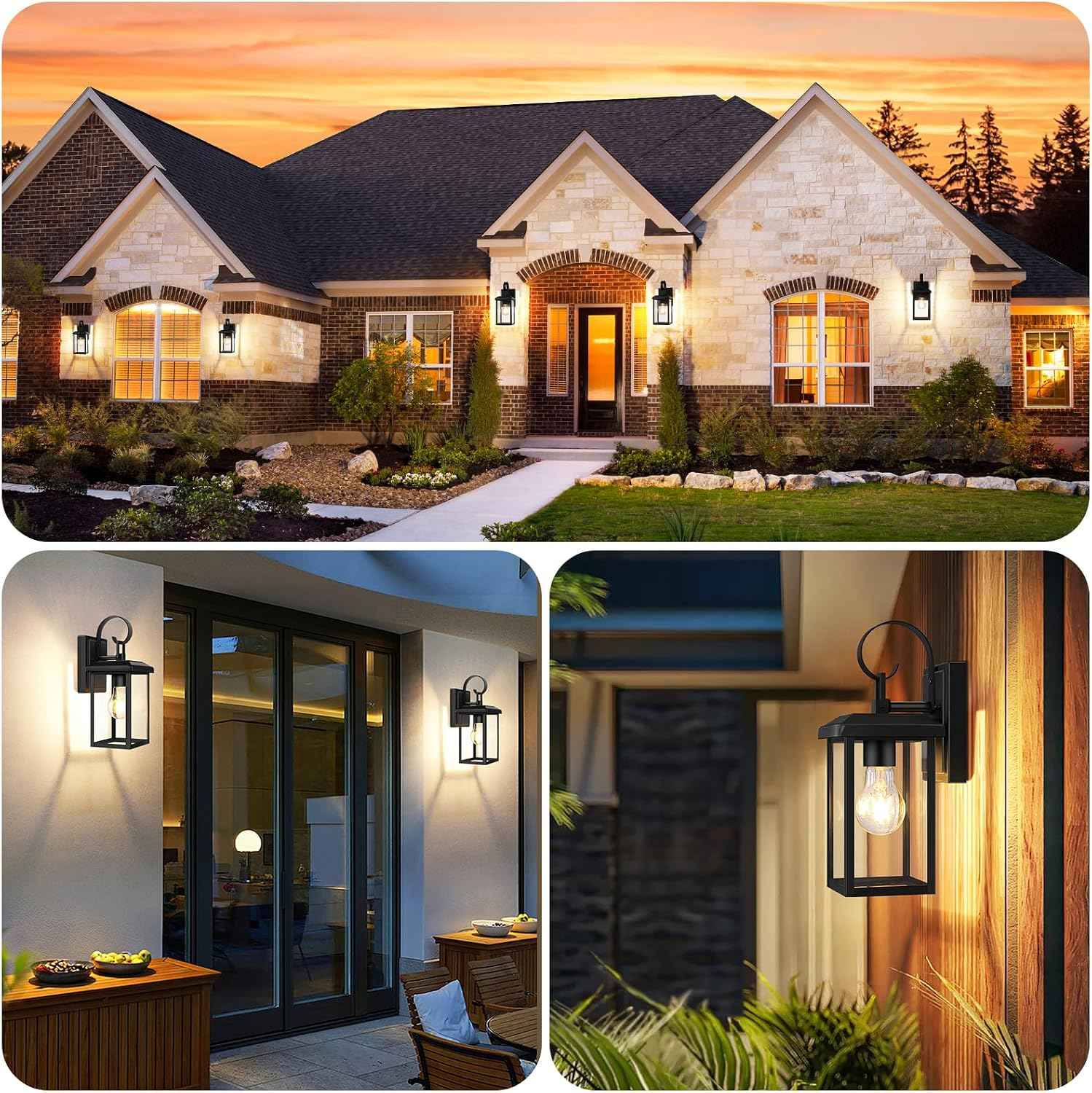 BesLowe 2-Pack Outdoor Wall Light Fixtures, Modern Porch Sconces, Black | Waterproof, Rust-Resistant, Durable Metal with Clear Glass, Standard E26 Socket, Easy to Install