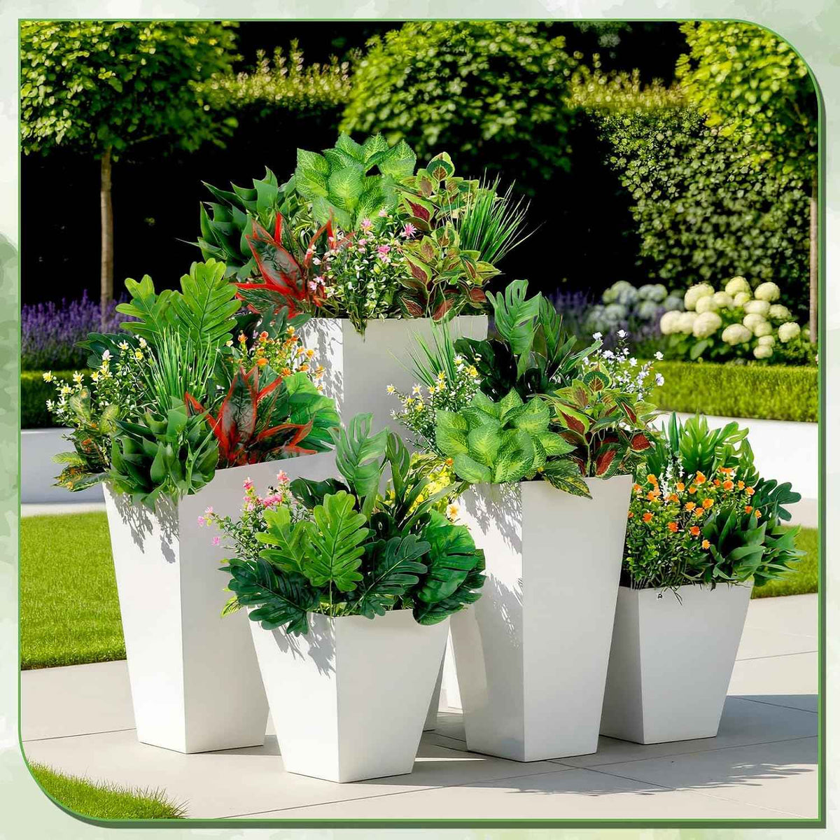 Hoteam 30 Bundles Outdoor Artificial Plants Faux Bushes Plastic Fake Greenery Stems Shrubs UV Resistant for Indoor Outside Hanging Plants Front Porch Home Garden Window Box Spring Summer Decor