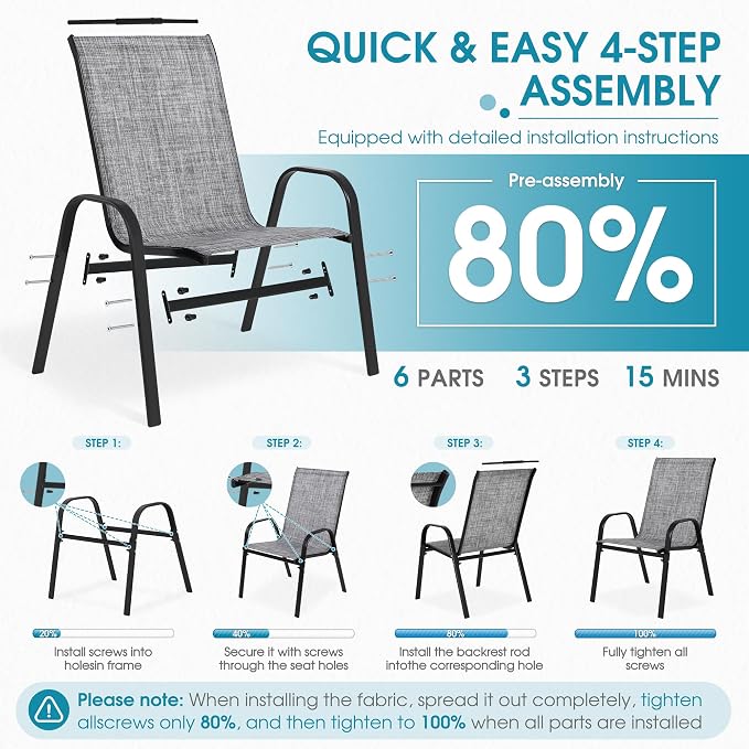Outdoor Stackable Chairs Set of 4, Stacking Patio Chairs - Image 5