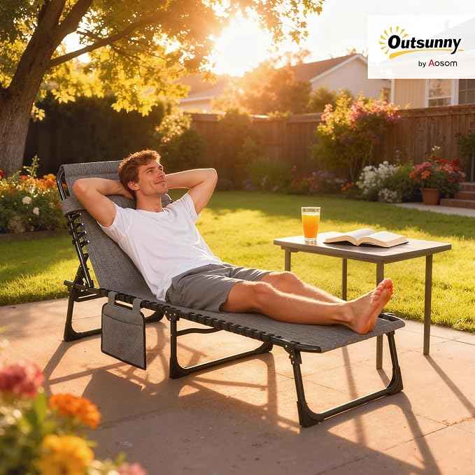 Outsunny Chaise Lounge Chair Outdoor, 5-Position Adjustable Sun Tanning Chair