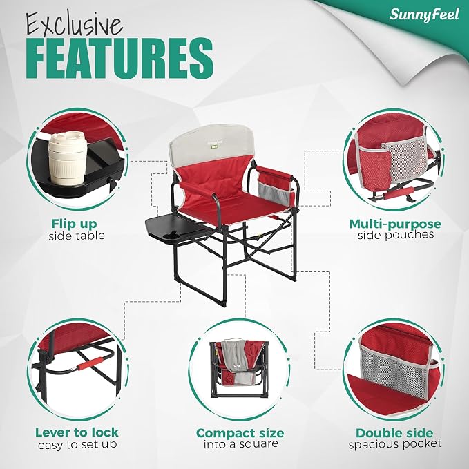 SUNNYFEEL Camping Directors Chair, Heavy Duty, Oversized Portable Folding Chair - Image 6