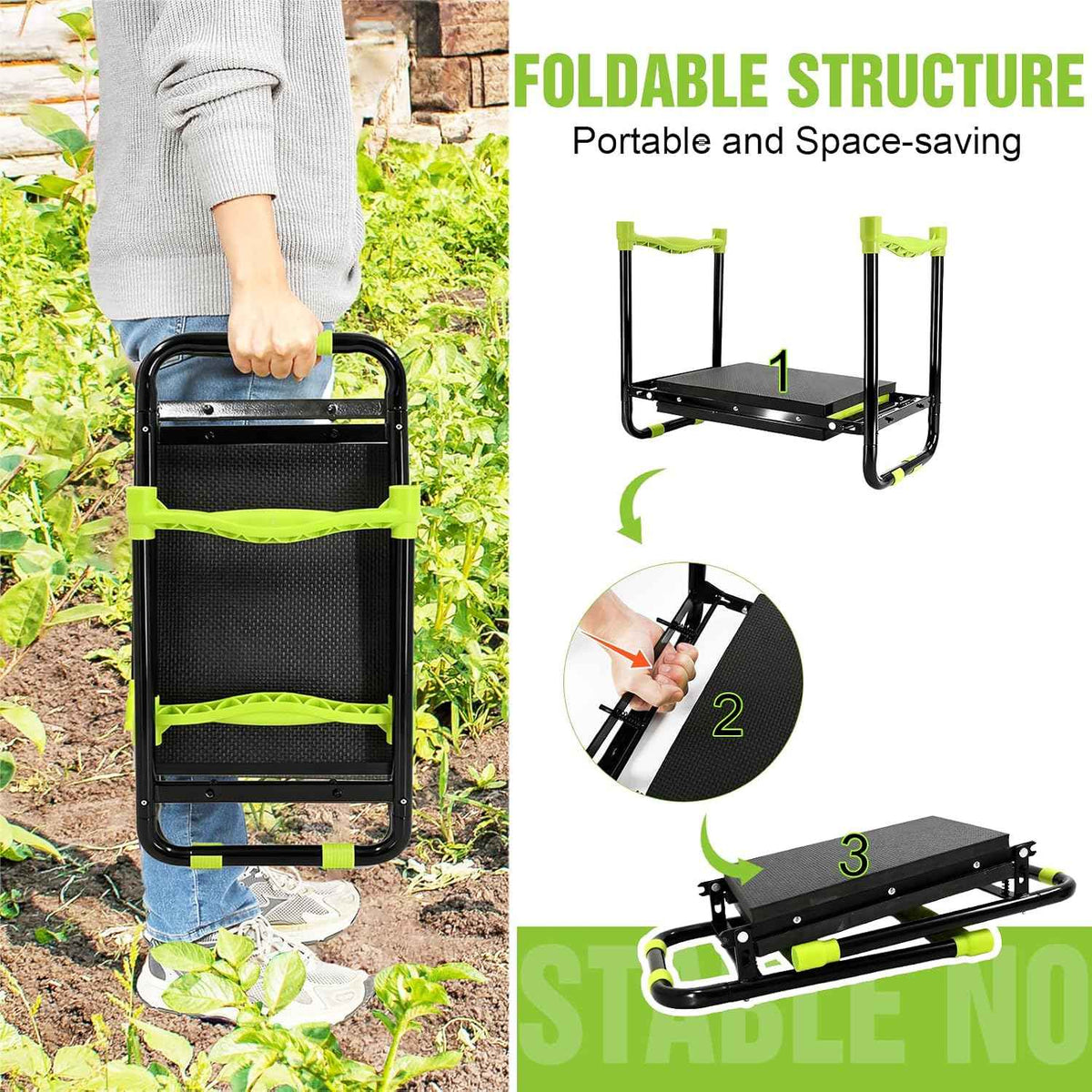 10.9in Wide Foldable Garden Kneeler and Seat, Heavy Duty with Thick Pad | Garden kneeler seat for seniors, Thick kneeling pad, Gardening stool, Foldable, Kneel & sit stool, Planting & weeding aid