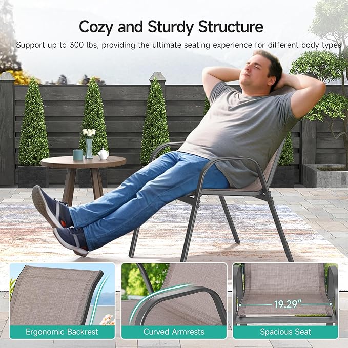 Patio Chairs Set of 4, Easily Set Up Stackable Outdoor Dining Chairs - Image 7