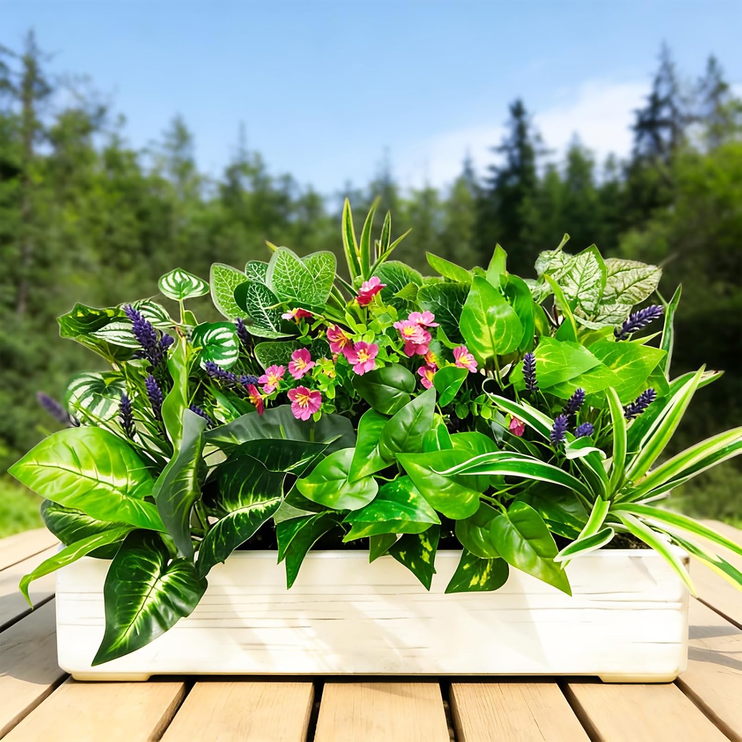 12 Pcs Artificial Plants for Outdoors Faux Greenery Leaves UV Resistant Realistic Plastic Large Bunches Shrubs Bushes with Flowers, Fake Plants Decor Outdoor for Front Porch Door Patio Garden Yard