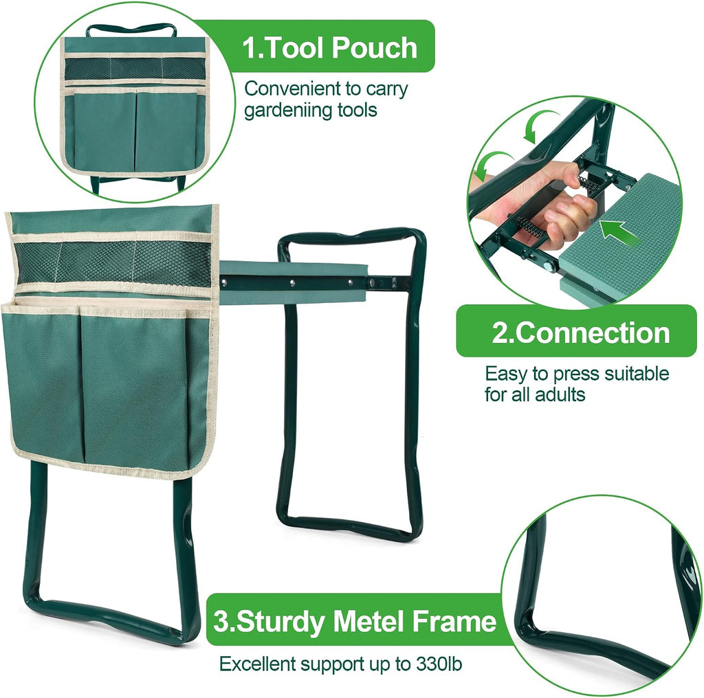 Garden Kneeler and Seat, Garden Bench for Kneeling and Sitting, Garden Stool and Kneeler with A Tool Pocket, Eva Soft Foam Pad for Kneeling and Seating, Gardening Gifts for Women Men Seniors Gardener