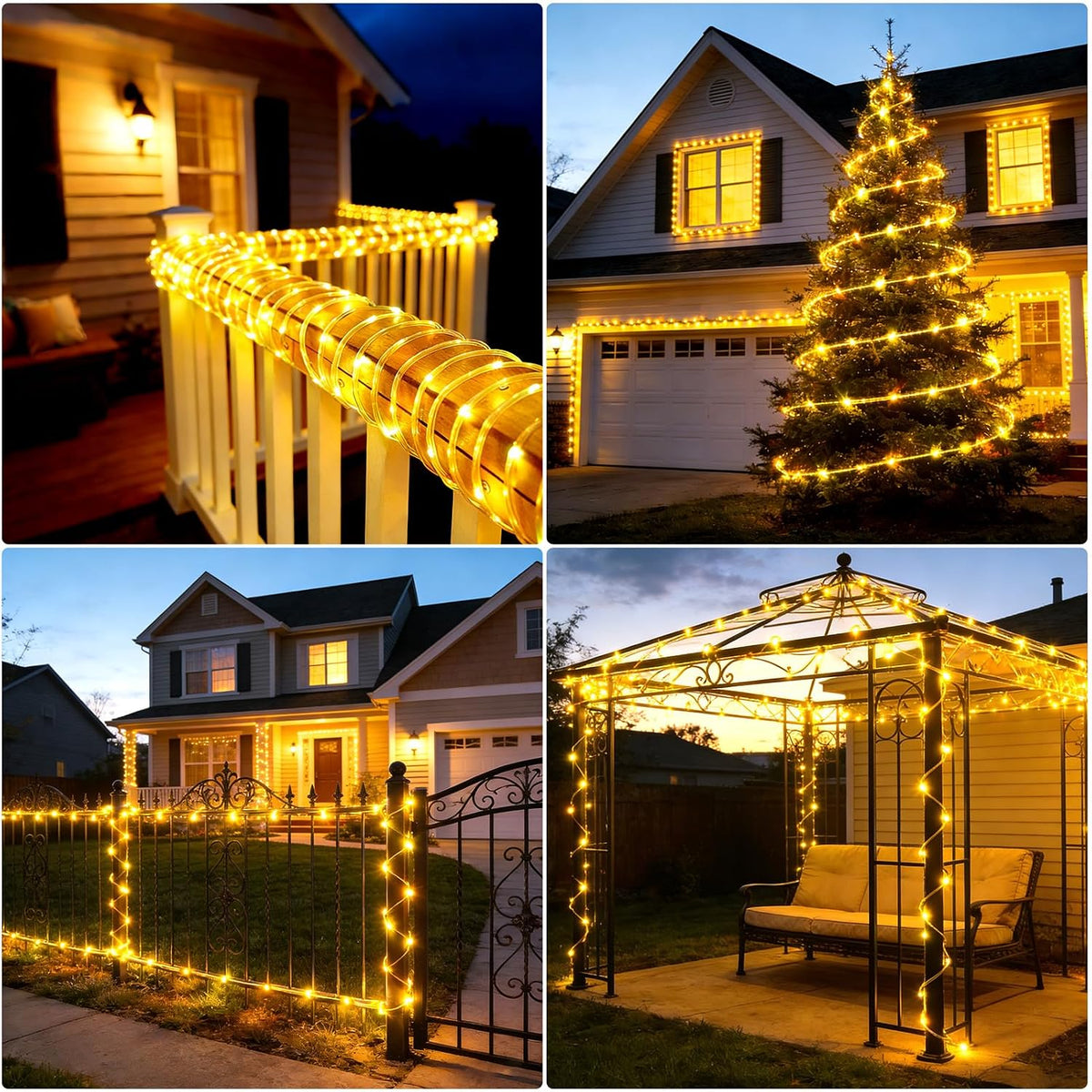 (New) 66FT 240 LED Rope Lights, Outdoor String Lights with 8 Lighting Modes, End-to-end Connectable Waterproof Clear PVC Tube Lights for Yard, Garden, Patio, Party, Indoor Outdoor Decor (Warm White)