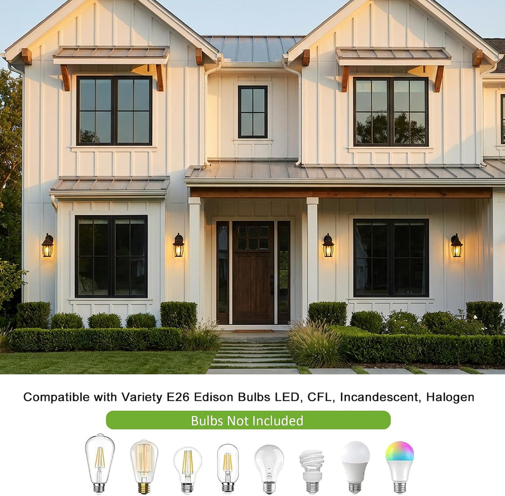 LIT-PaTH Outdoor Wall Light Fixture, Rustproof Aluminum Glass, Black | Large Exterior Porch Light Wall Sconce Lantern for House, Patio, Garage, Waterproof, E26 Socket 60W Max