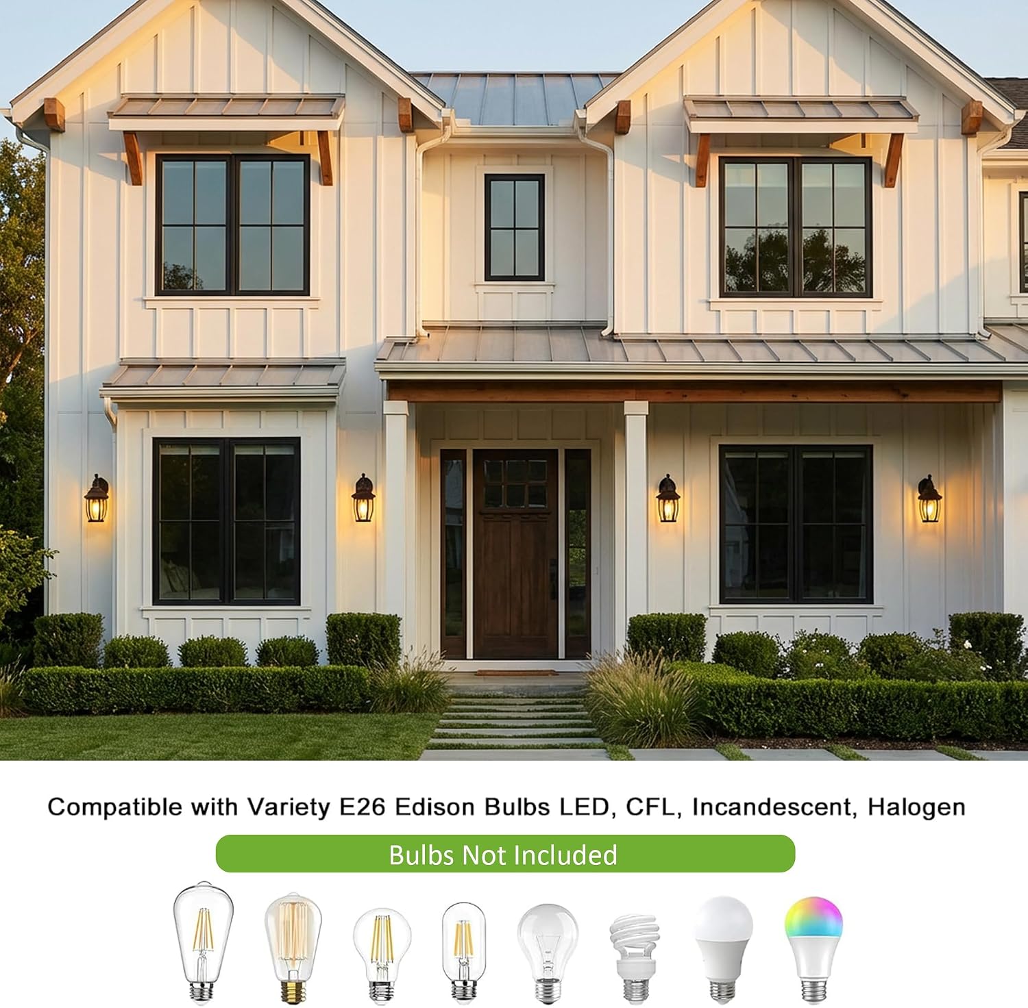 LIT-PaTH Outdoor Wall Light Fixture, Rustproof Aluminum Glass, Black | Large Exterior Porch Light Wall Sconce Lantern for House, Patio, Garage, Waterproof, E26 Socket 60W Max