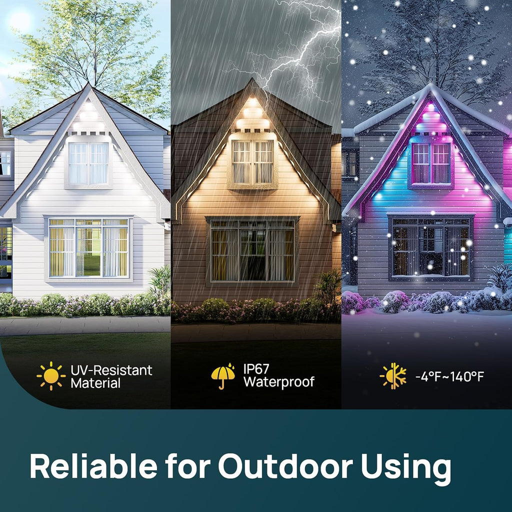 Linkind Outdoor Eave Lights for Easter Lights,100ft with 72 Triple-LED,AI Lighting, RGBTW Smart Outdoor Lights LED Strip Lights, IP67 Waterproof, Works with Alexa,Google Assistant