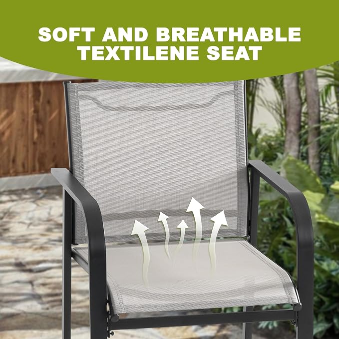 NUU GARDEN 3-Piece Outdoor Bar Set, Patio Bar Table and 2 Textilene High Bar - Image 5