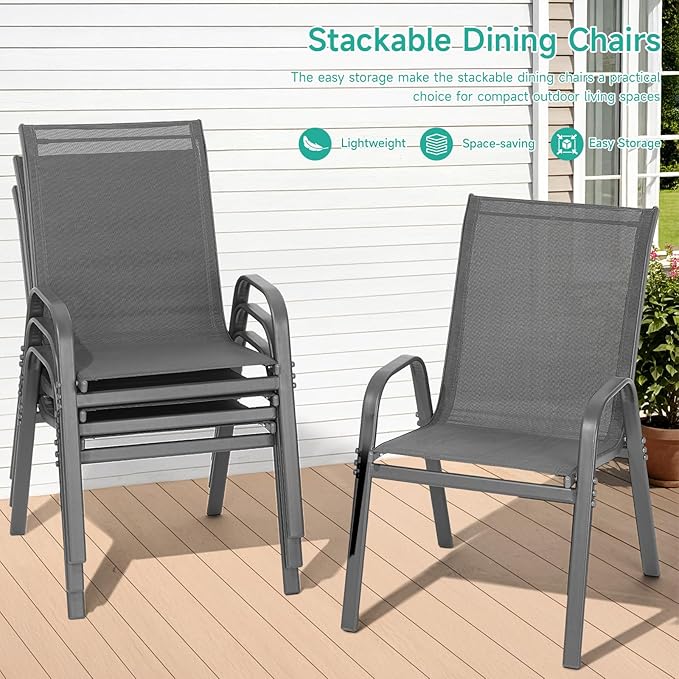 Patio Chairs Set of 4, All Weather Breathable Stackable Outdoor Dining Chairs - Image 5