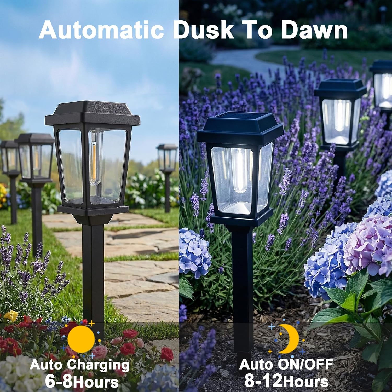 12 Pack Solar Lights Outdoor Pathway, Modern Solar Garden Lights, Waterproof Auto On/Off LED Outdoor Solar Lights for Yard, Landscape Path, Walkway, Driveway Décor