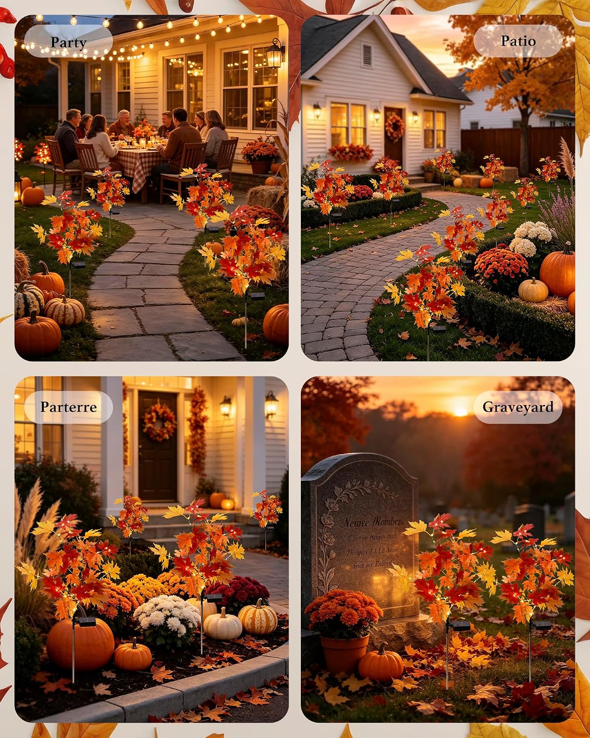 4 Pack Fall Solar Lights,Maple Leaf Solar Stake Lights Outdoor Decorations | 276 LED Fall Solar Lights Outdoor Decorative IP65 Waterproof for Yard,Patios,Pathway,Garden,Harvest,Halloween,Thanksgiving
