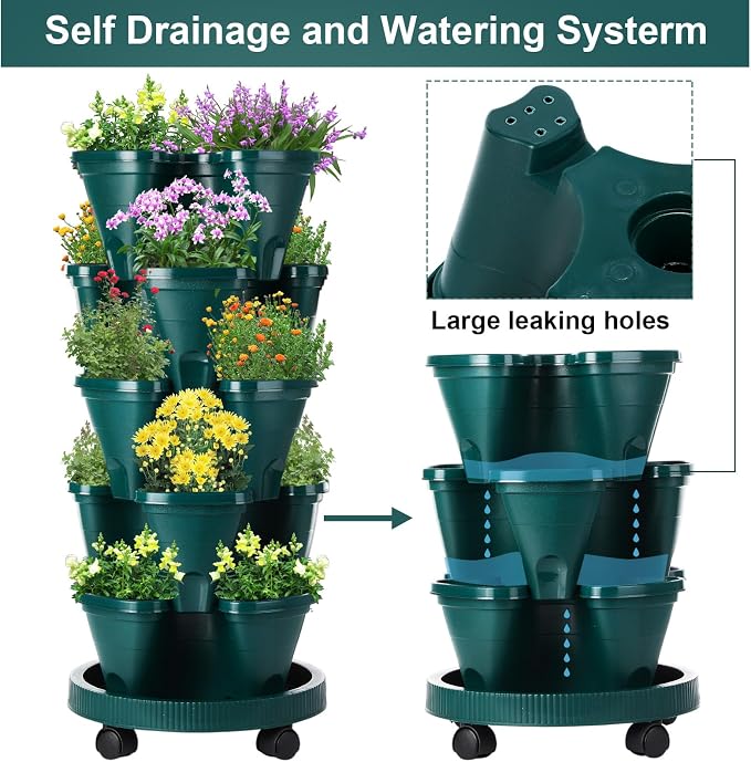 Umigy 2 Set 5 Tier Stackable Planters Vertical Garden Planters - Image 5