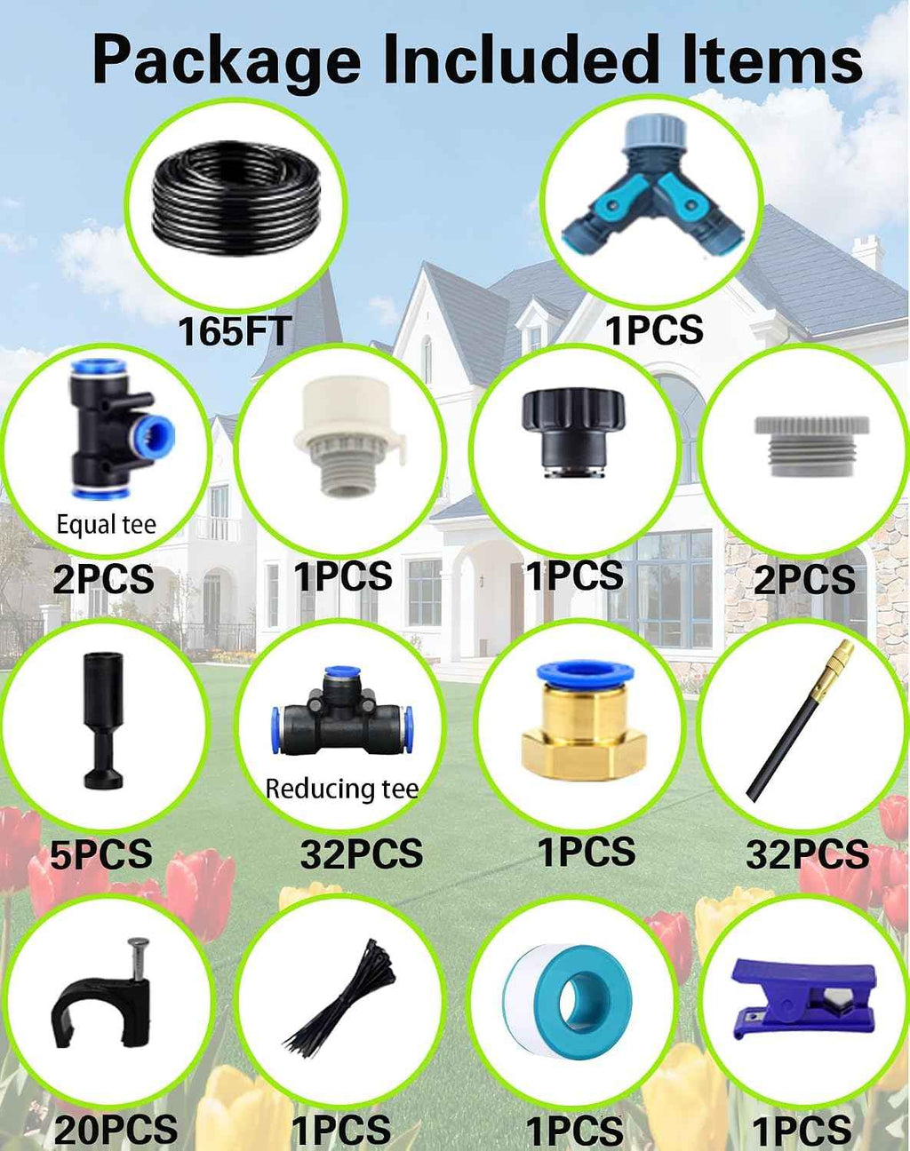 360° Adjustable Drip Irrigation System – Garden Watering Sprinkler System | 12mm Large-Diameter Tubing, Automatic Quick-Connect Misting Sprinkler System for Raised Beds, Lawn, Patio, Yard, Greenhouse