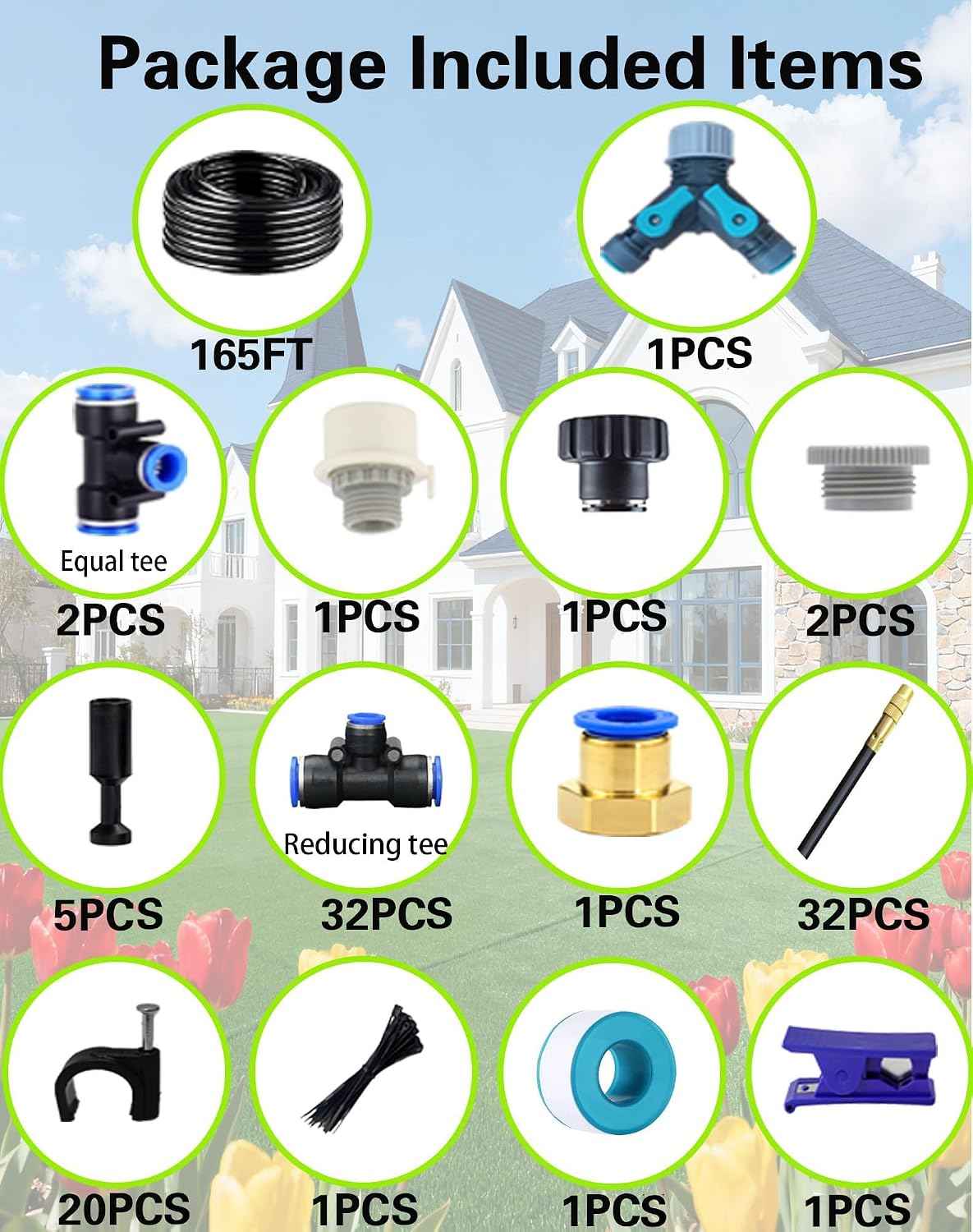 360° Adjustable Drip Irrigation System – Garden Watering Sprinkler System | 12mm Large-Diameter Tubing, Automatic Quick-Connect Misting Sprinkler System for Raised Beds, Lawn, Patio, Yard, Greenhouse