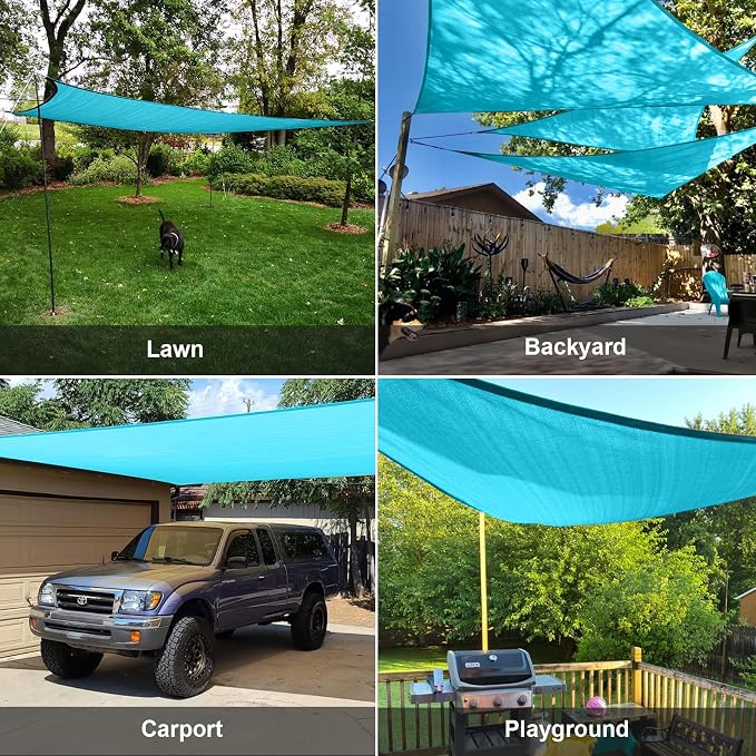 SUNLAX Sun Shade Sail 14' x 14' x 14' Turquoise Blue Triangle Canopy Sail Shade - Image 8