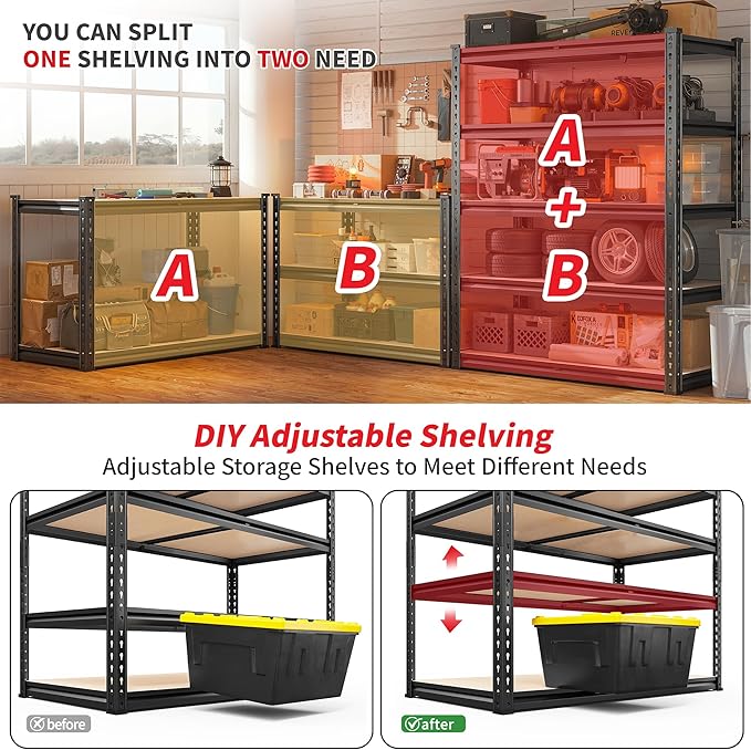 REIBII 2400LBS Storage Shelves 5 Tier Garage Shelving Heavy Duty, Adjustable - Image 6