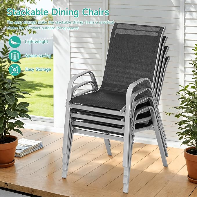 Patio Chairs Set of 6, Easily Set Up Stackable Outdoor Dining Chairs - Image 5